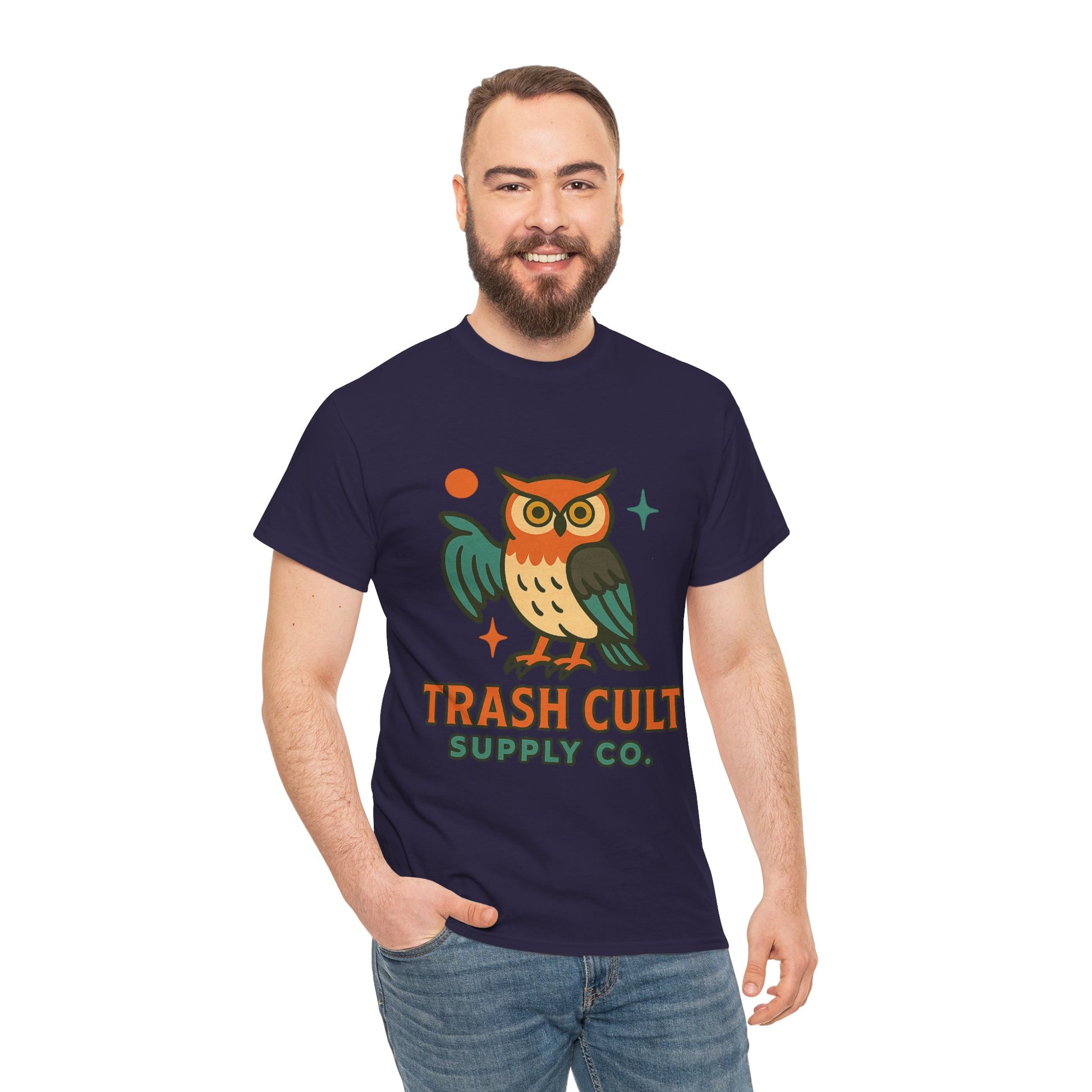 Vintage Owl Graphic Tee, Unisex Heavy Cotton Tee, Trash Cult Shirt, Nature Lover Gift, Eco-Friendly Apparel