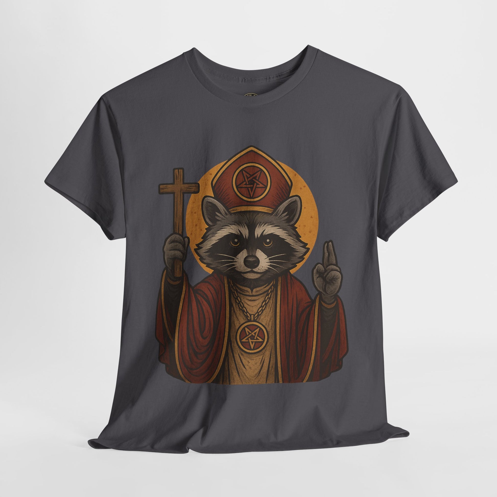 Holy Raccoon Pope Shirt – Funny Cult Priest Graphic Tee – Gildan 5000 Unisex