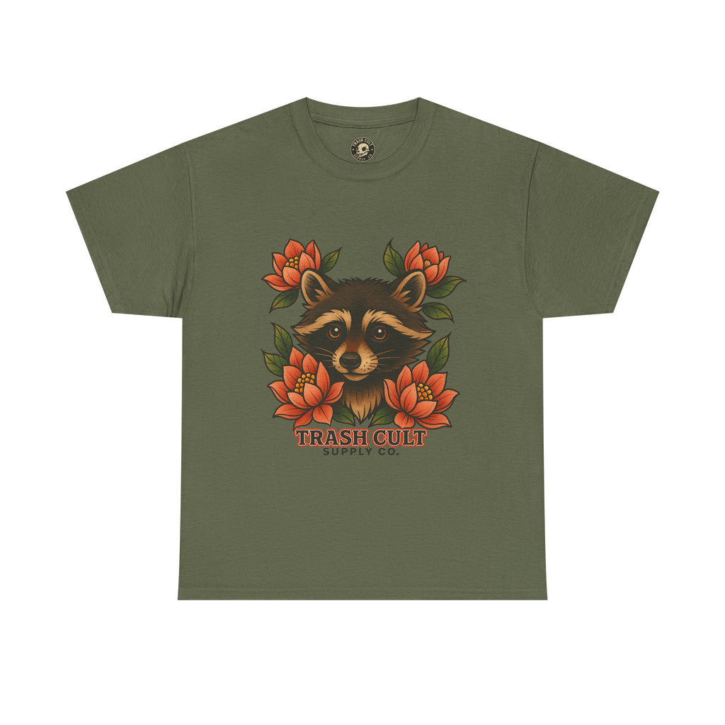 Neo-Traditional Raccoon & Lotus Tattoo Shirt – Trash Cult Supply Co. – Gildan 5000