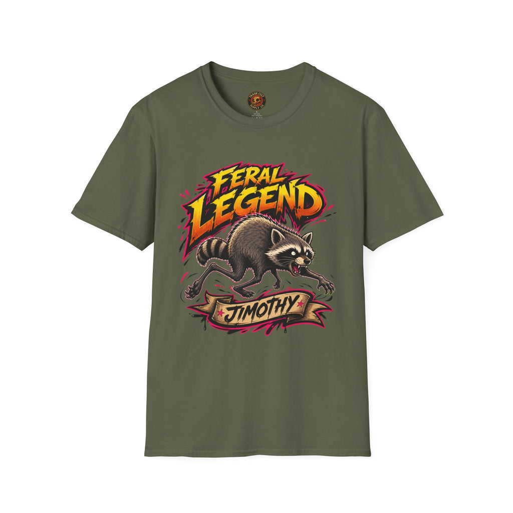 Feral Legend Raccoon Jimothy T-Shirt — Bold Graphic Tee