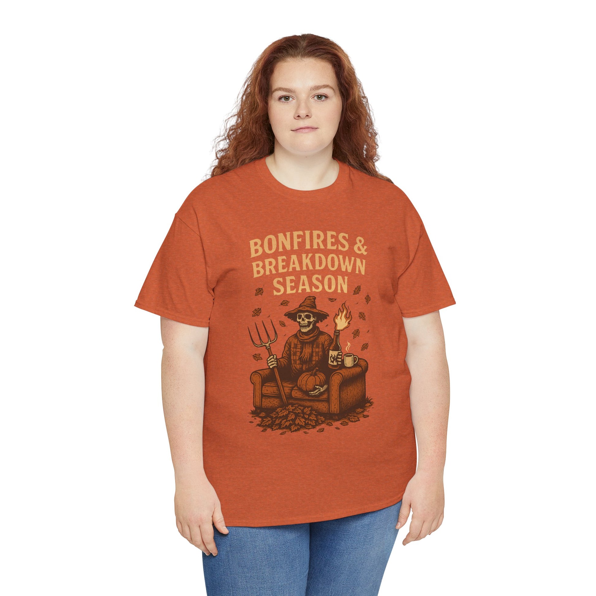 Bonfires & Breakdown Season Shirt – Skeleton Couch Chaos Tee – Fall of Humanity Collection – Trash Cult Supply Co.