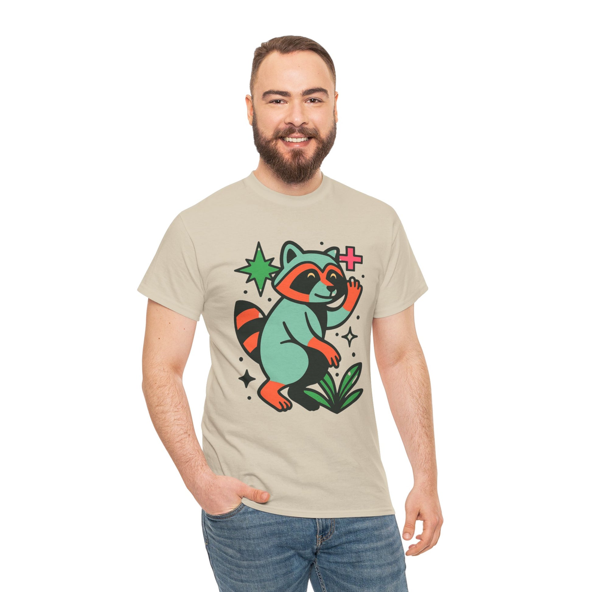 Playful Raccoon Unisex Heavy Cotton Tee | Cute Animal Shirt for Nature Lovers, Graphic Tee, Gift for Kids, Casual Wear, Eco-Friendly