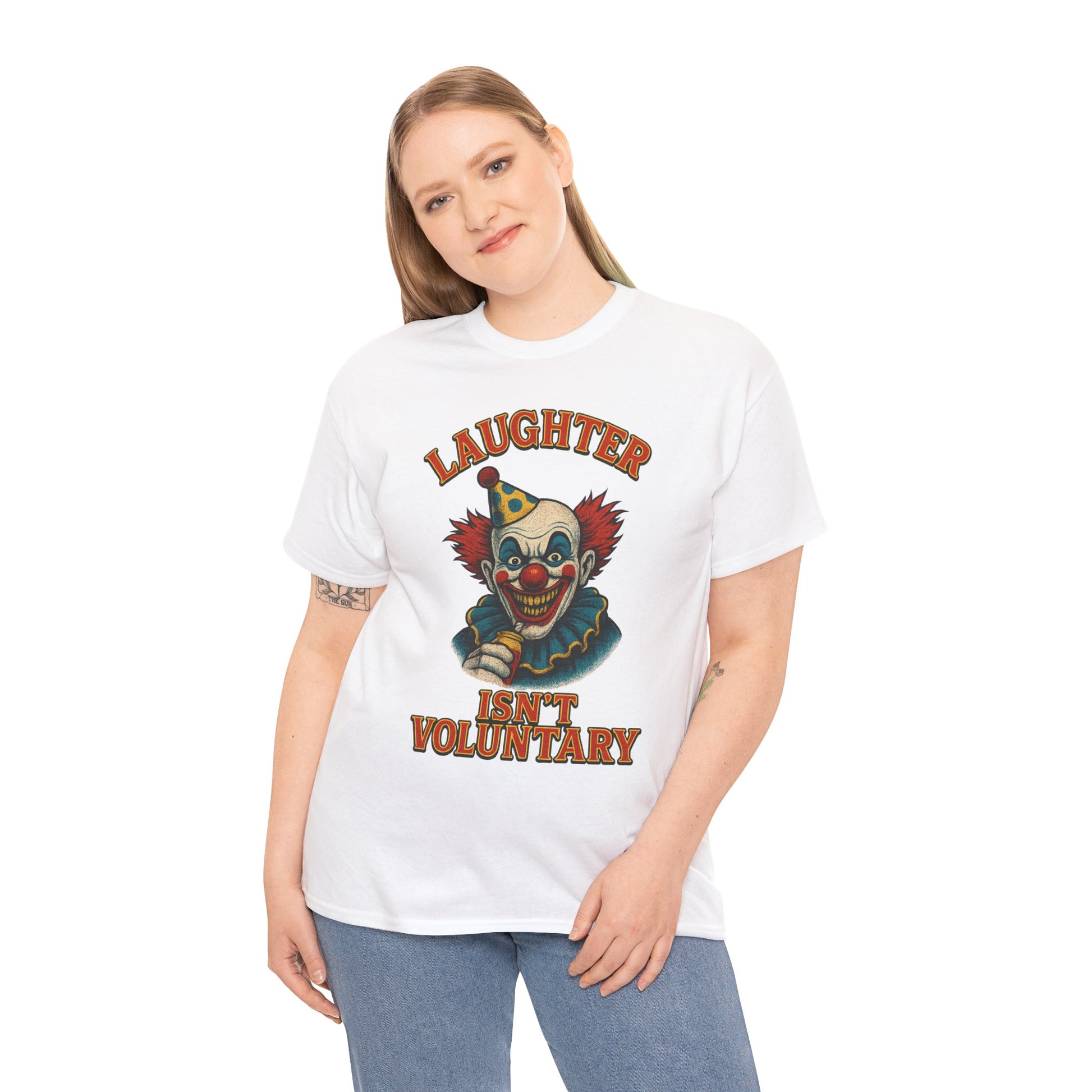 Laughter Isn’t Voluntary Creepy Clown Shirt – Circus Horror Tee – Gildan 5000