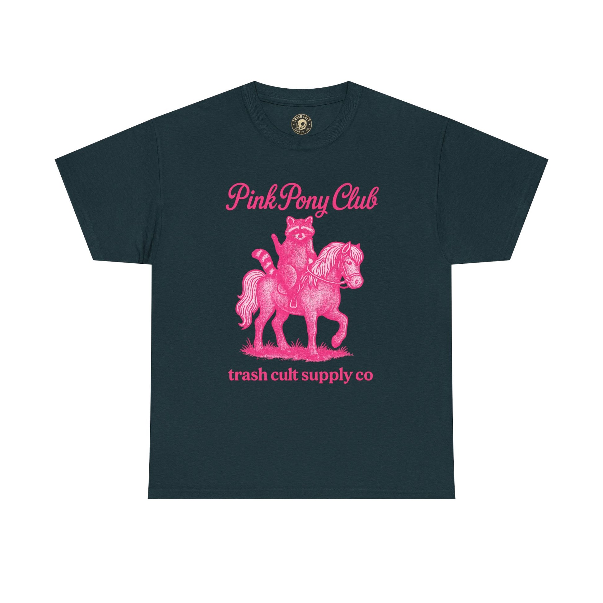 Pink Pony Club Raccoon Riding Pony Shirt – Vintage Hot Pink Halftone Tee by Trash Cult Supply Co