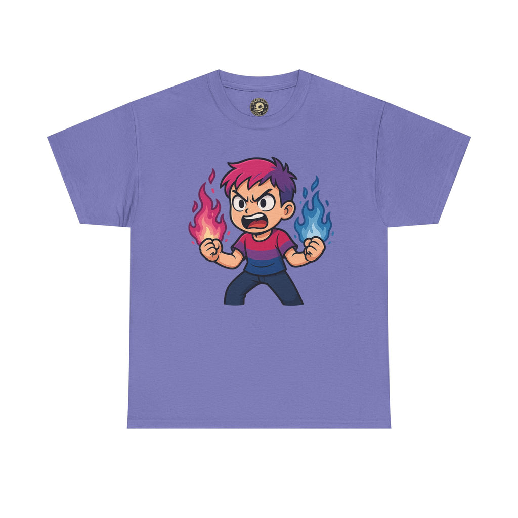 Bi-Furious Cartoon Pride Tee – Unisex Heavy Cotton Shirt for Gamers, Comic Fans & LGBTQ+ Allies