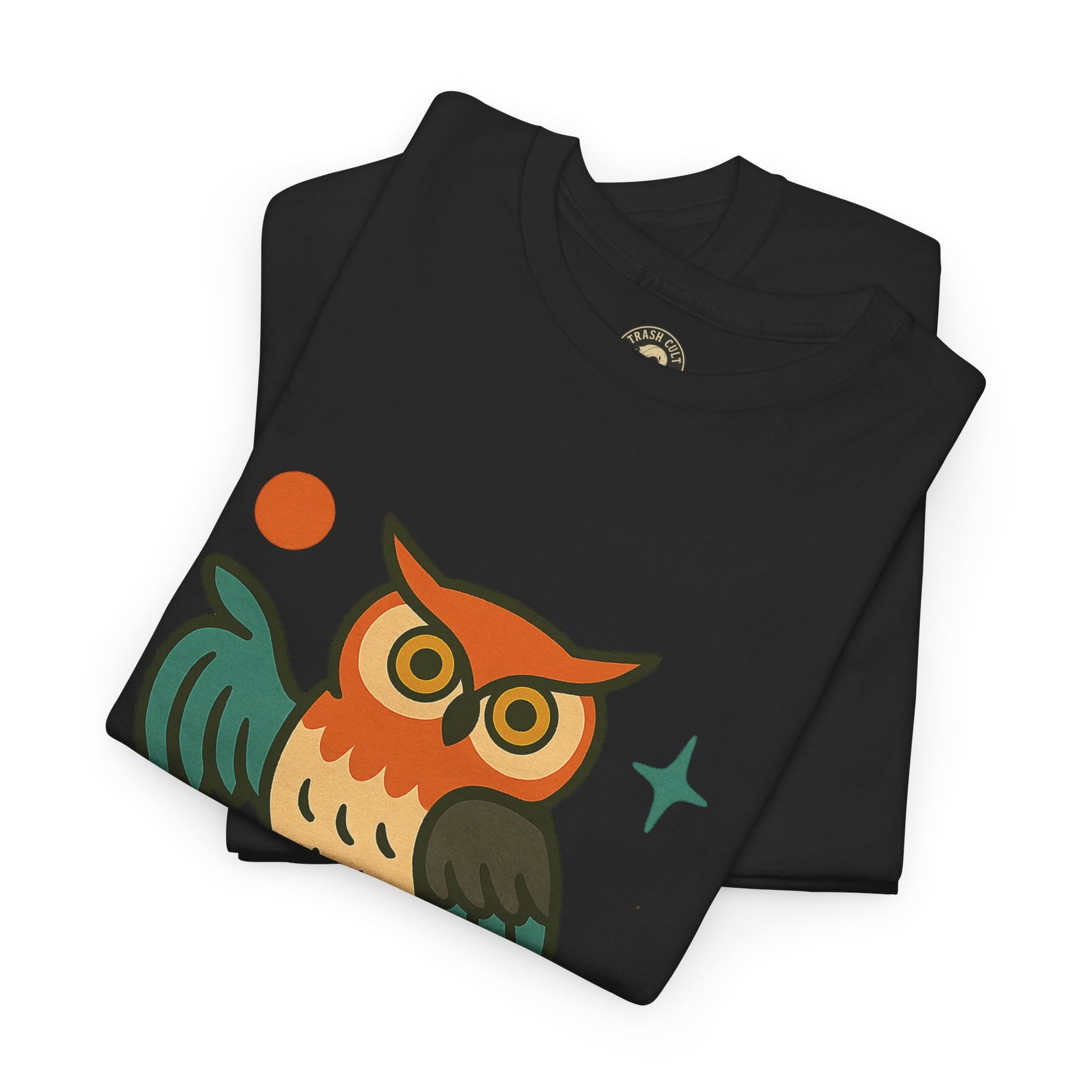 Vintage Owl Graphic Tee, Unisex Heavy Cotton Tee, Trash Cult Shirt, Nature Lover Gift, Eco-Friendly Apparel