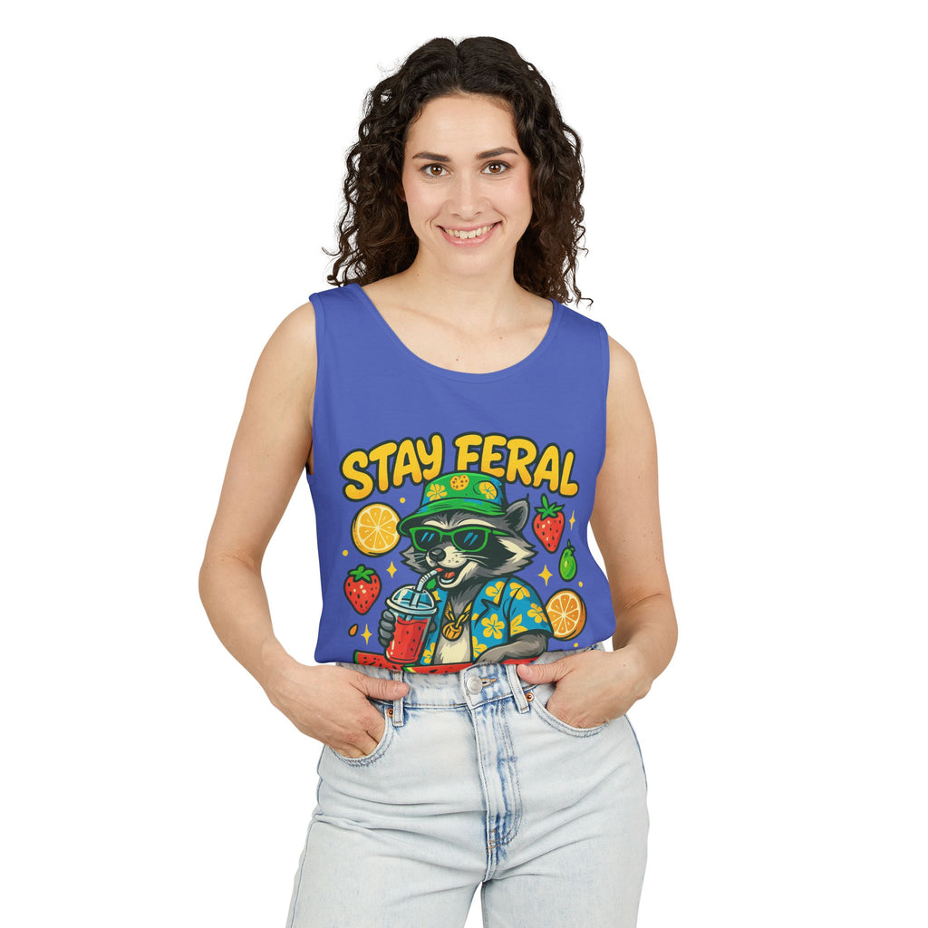 Stay Feral Stay Fresh Tank Top, Summer Apparel, Unisex Graphic Tee, Beachwear, Fun Gift for Animal Lovers