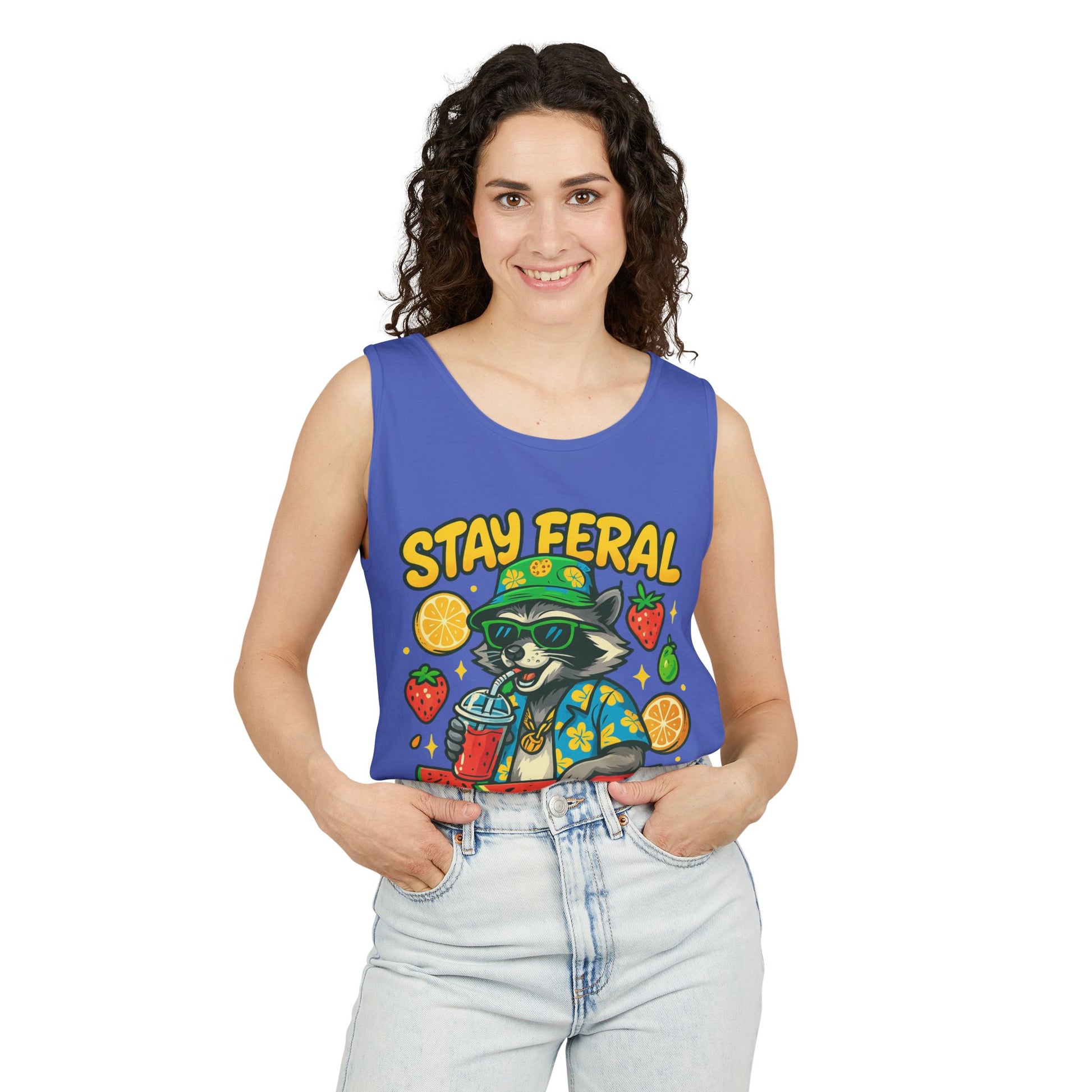 Stay Feral Stay Fresh Tank Top, Summer Apparel, Unisex Graphic Tee, Beachwear, Fun Gift for Animal Lovers