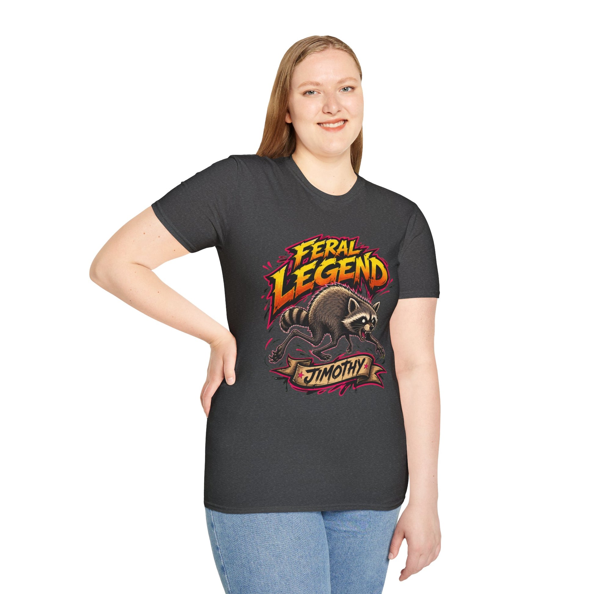 Feral Legend Raccoon Jimothy T-Shirt — Bold Graphic Tee
