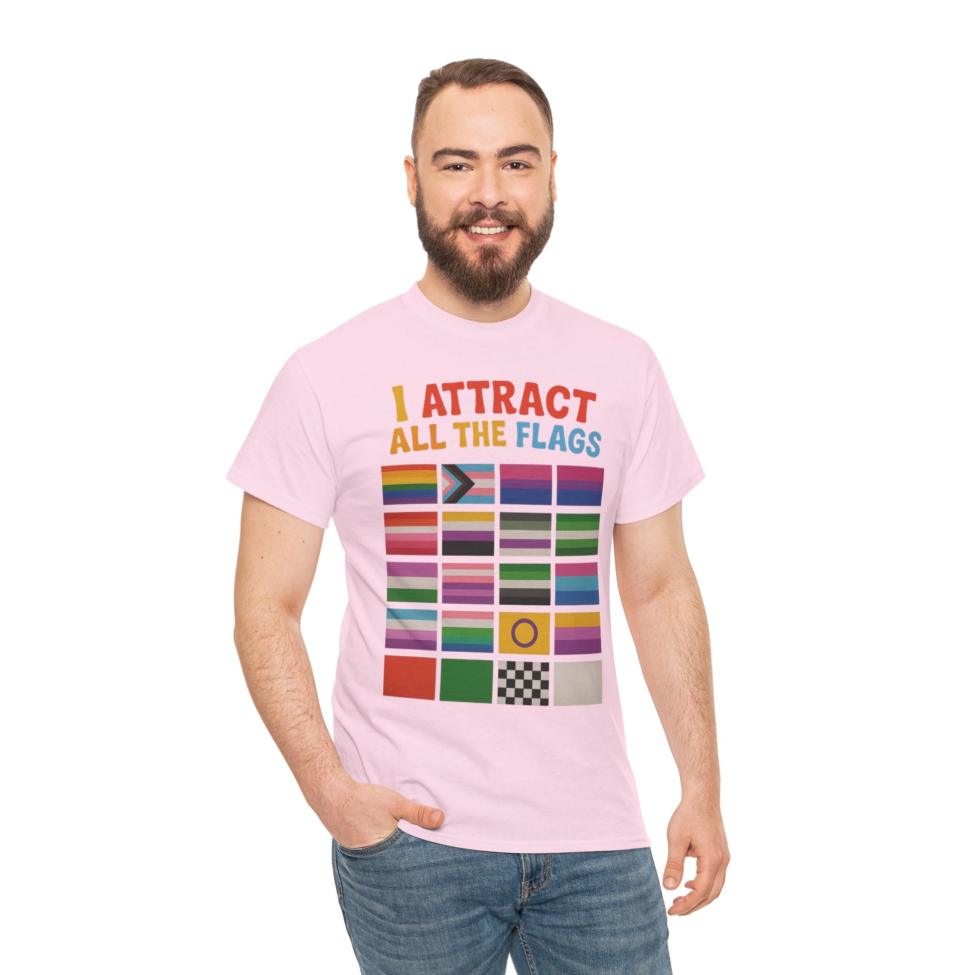 I Attract All The Flags LGBTQ Pride T-Shirt – Funny Inclusivity Shirt – Gildan 5000