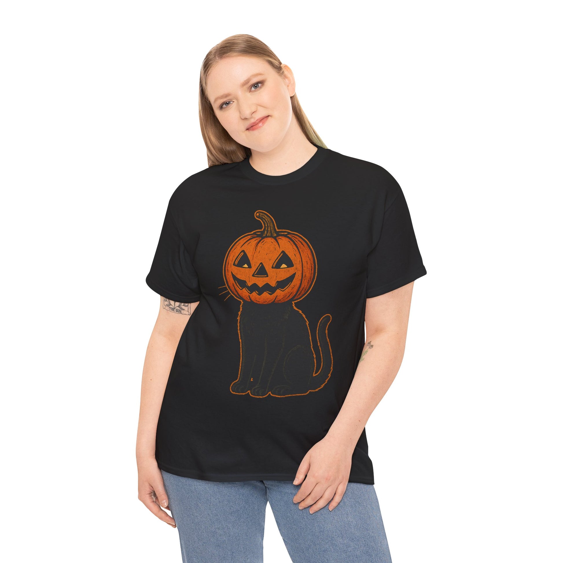 Black Cat Pumpkin Head Halloween T-Shirt – Jack O’Lantern Cat Design