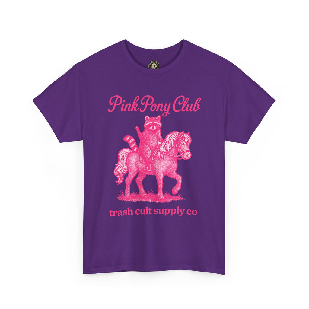 Pink Pony Club Raccoon Riding Pony Shirt – Vintage Hot Pink Halftone Tee by Trash Cult Supply Co