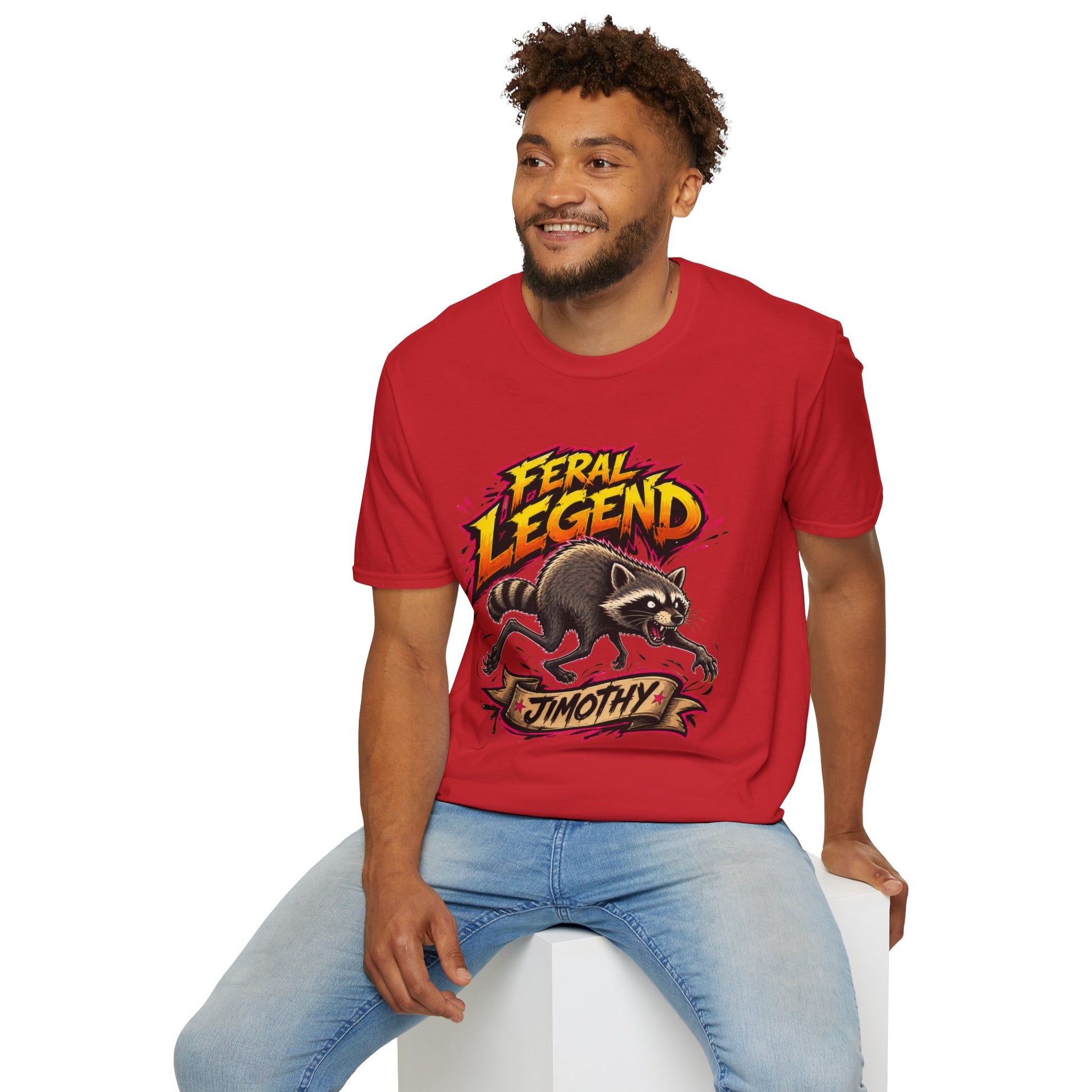 Feral Legend Raccoon Jimothy T-Shirt — Bold Graphic Tee