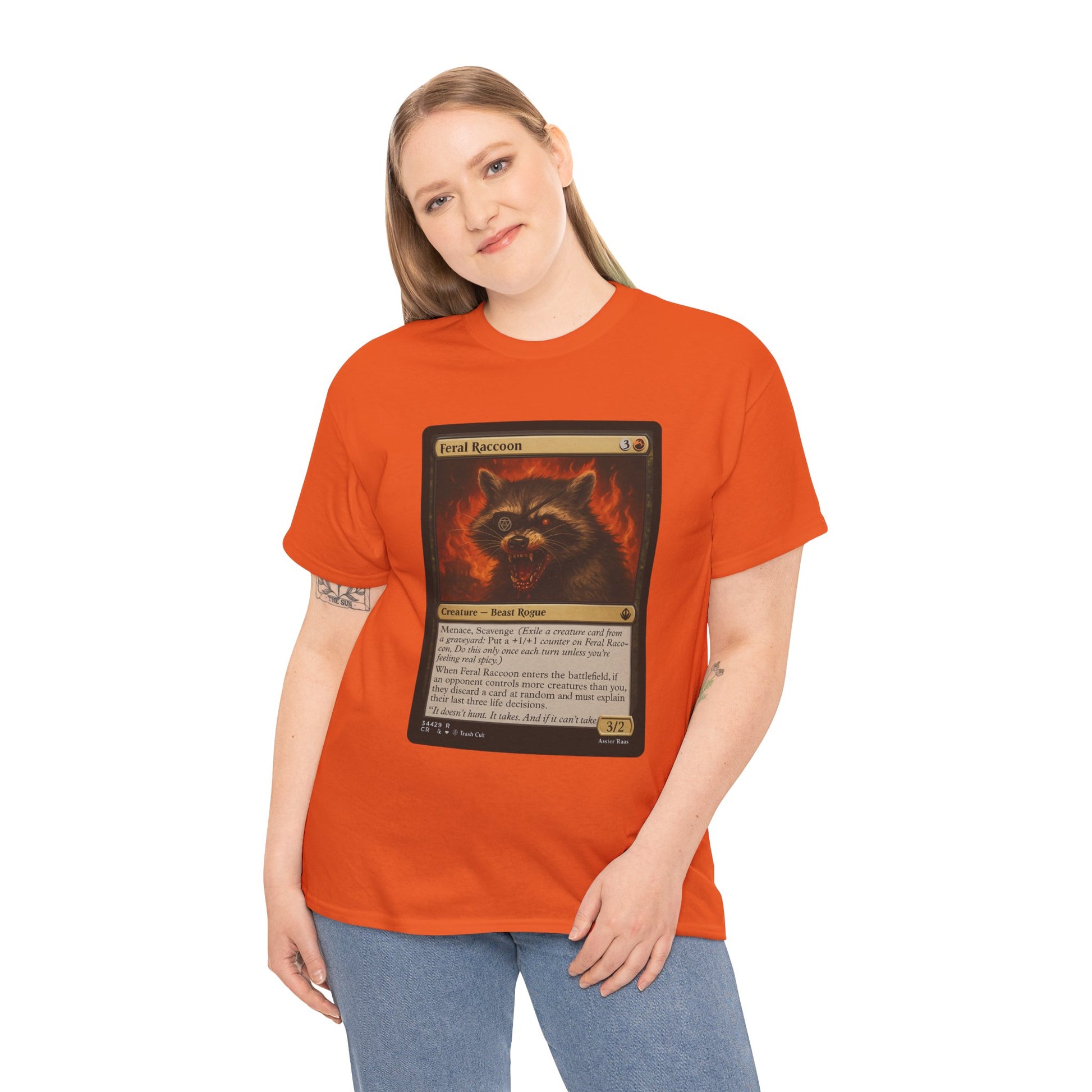 Feral Raccoon Magic Card Shirt – MTG-Inspired Beast Rogue Tee, Trash Cult Creature Card, Gildan 5000 Unisex T-Shirt