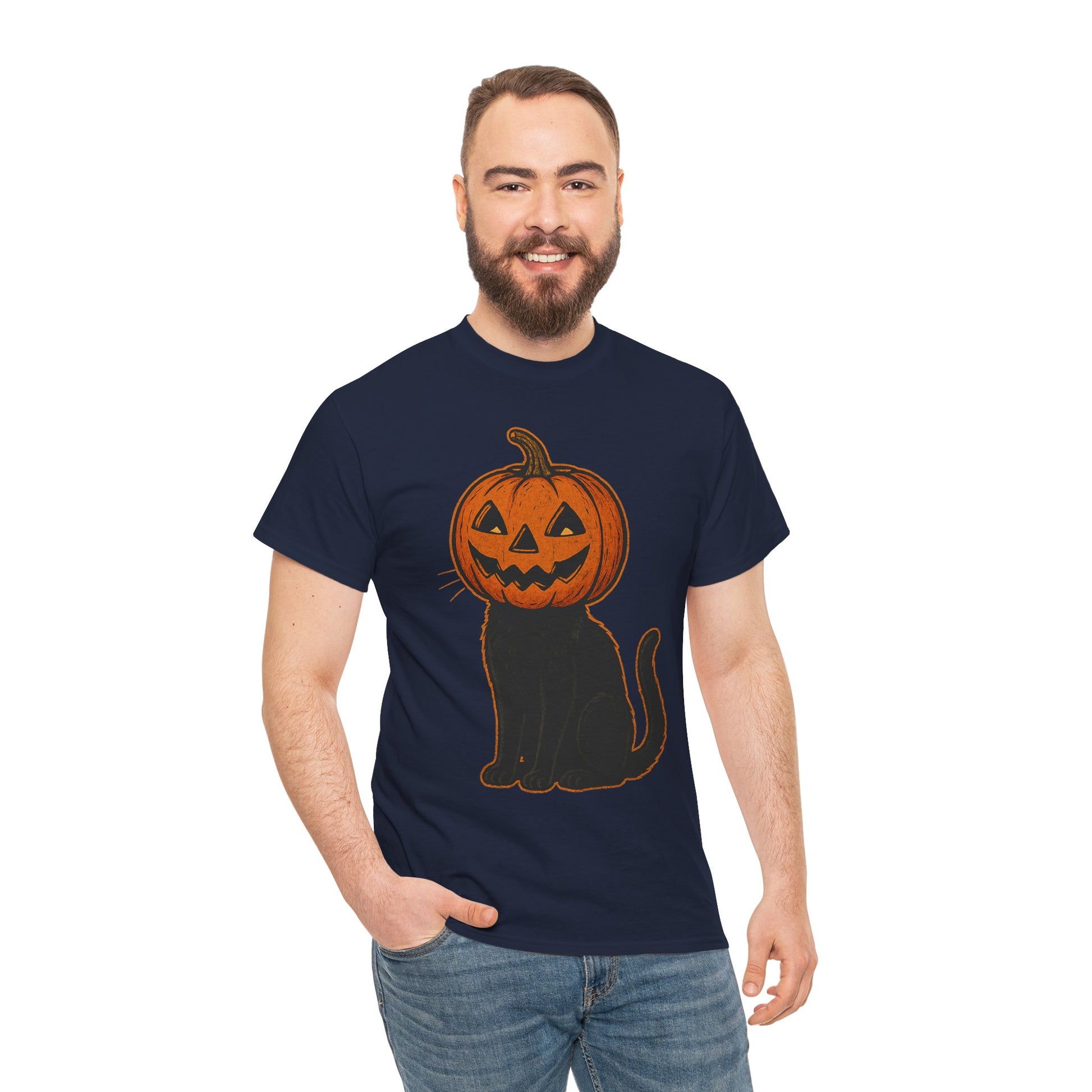 Black Cat Pumpkin Head Halloween T-Shirt – Jack O’Lantern Cat Design