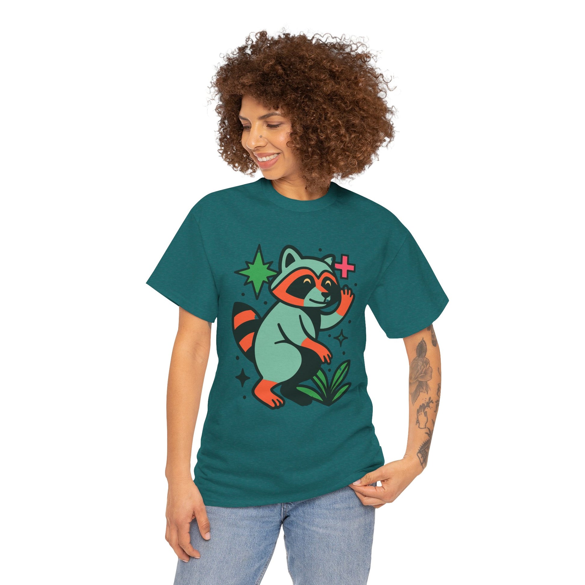 Playful Raccoon Unisex Heavy Cotton Tee | Cute Animal Shirt for Nature Lovers, Graphic Tee, Gift for Kids, Casual Wear, Eco-Friendly