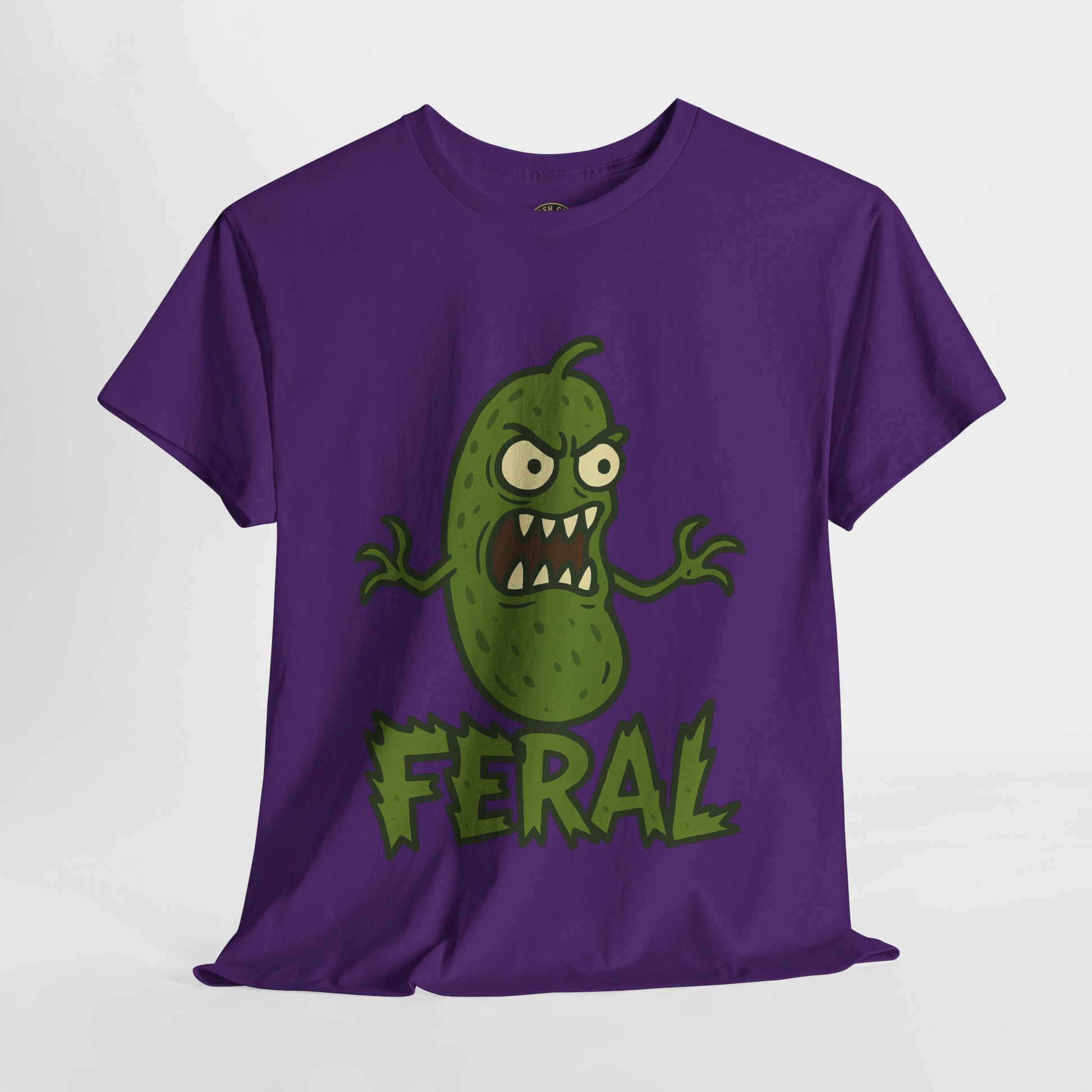 Feral Pickle Cartoon Tee – Trashcore Angry Pickle Shirt – Gildan 5000 Unisex Heavy Cotton