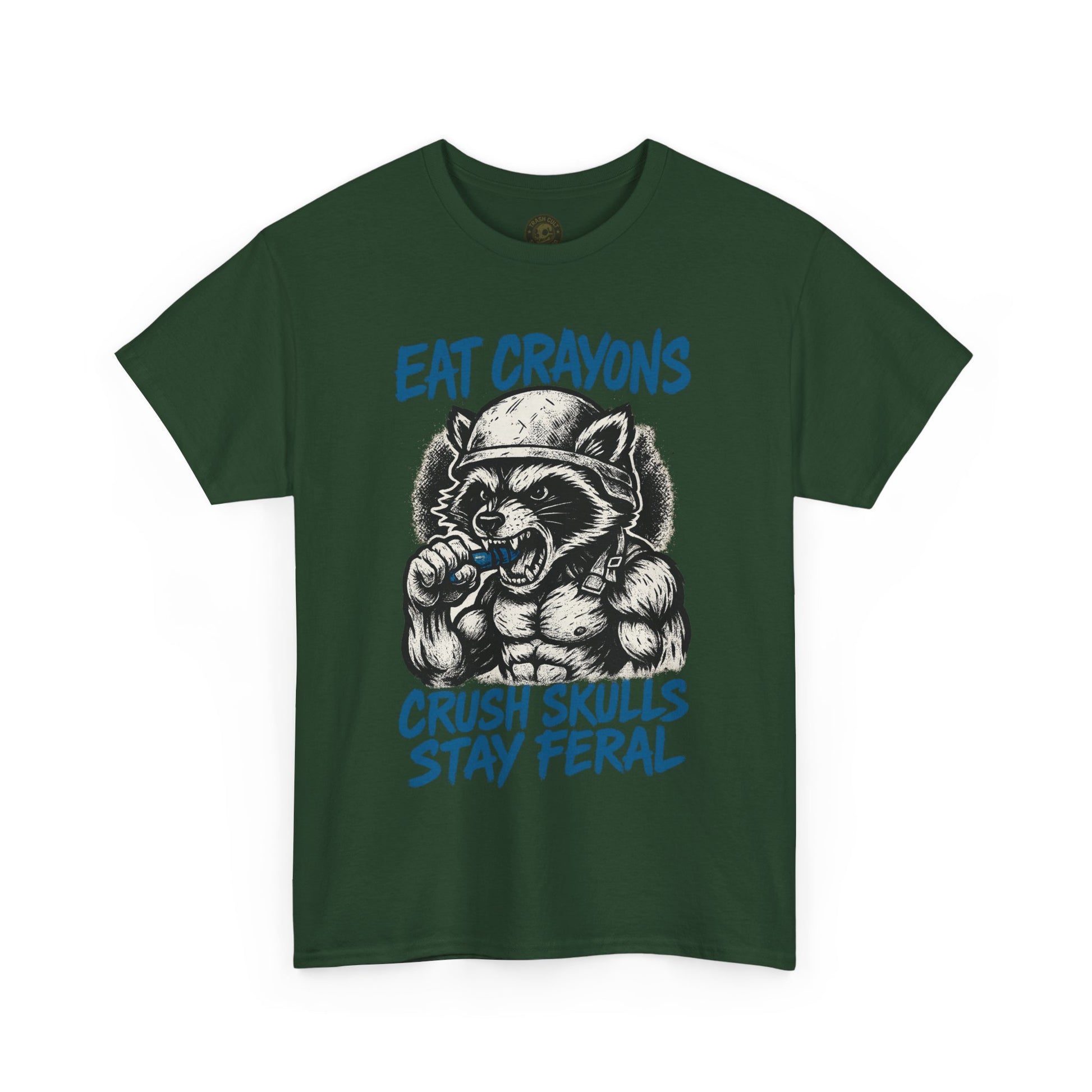 Eat Crayons Crush Skulls Stay Feral Military Raccoon Shirt – Gildan 5000