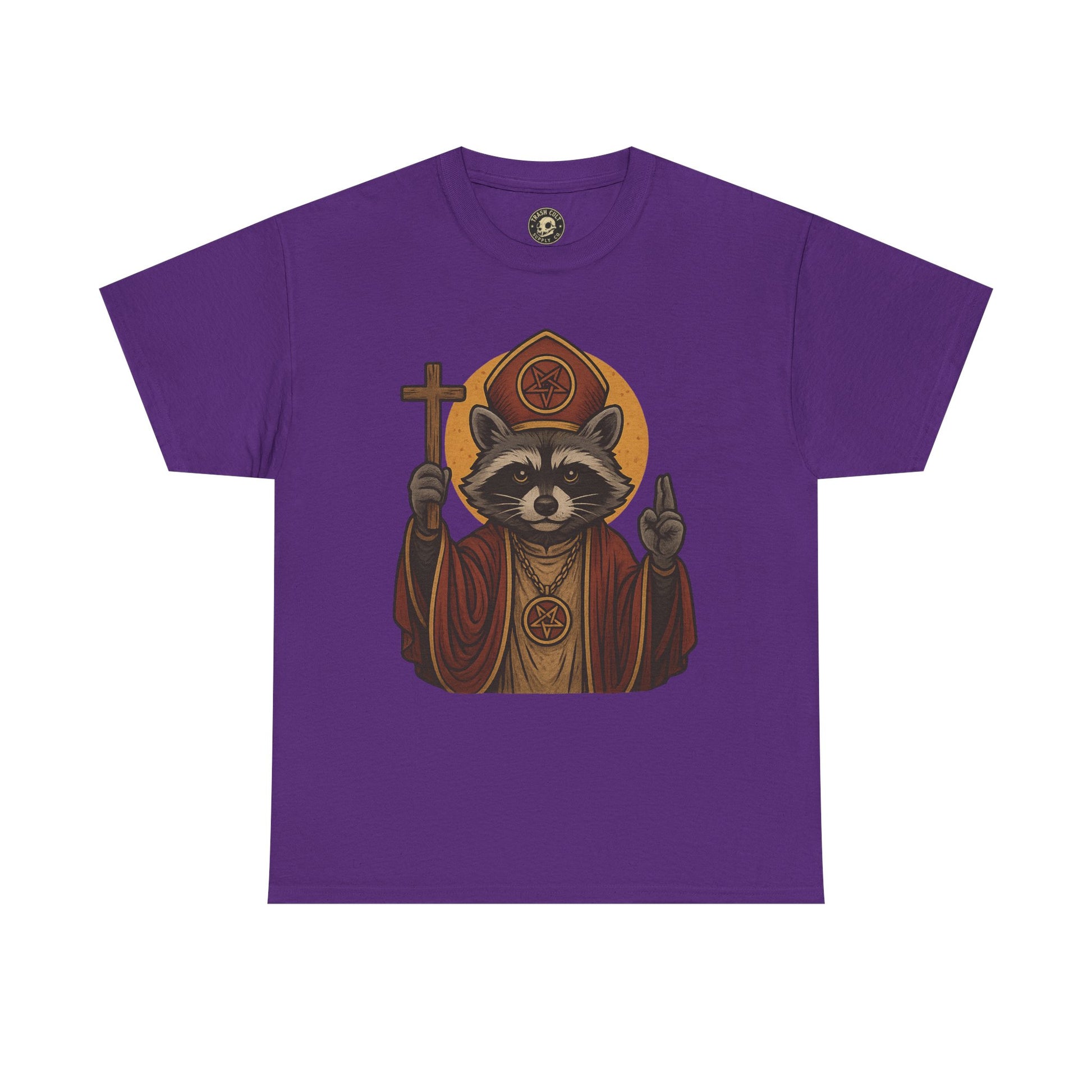 Holy Raccoon Pope Shirt – Funny Cult Priest Graphic Tee – Gildan 5000 Unisex