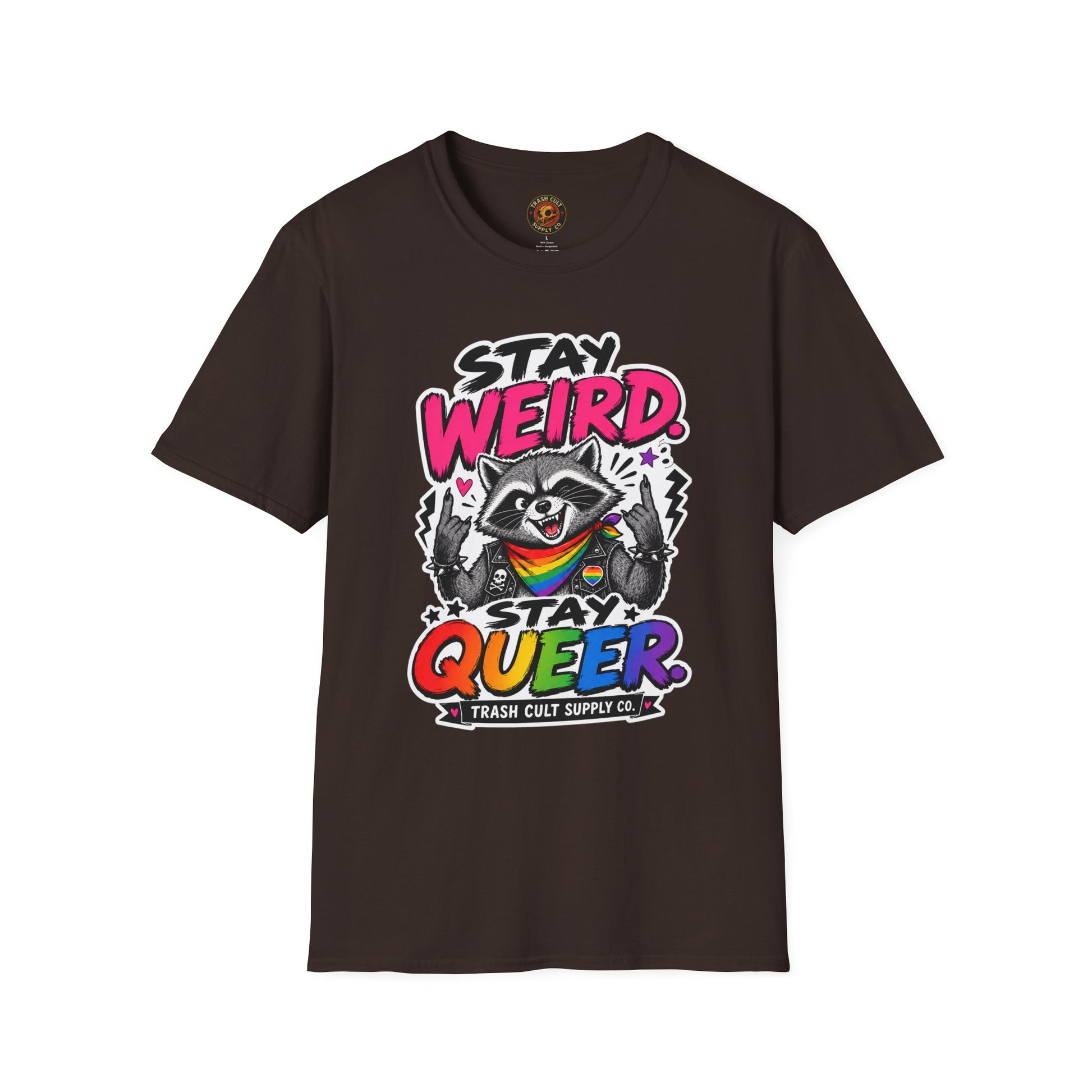 T-Shirt — "Stay Weird" Pride Raccoon Tee (Stay Queer)