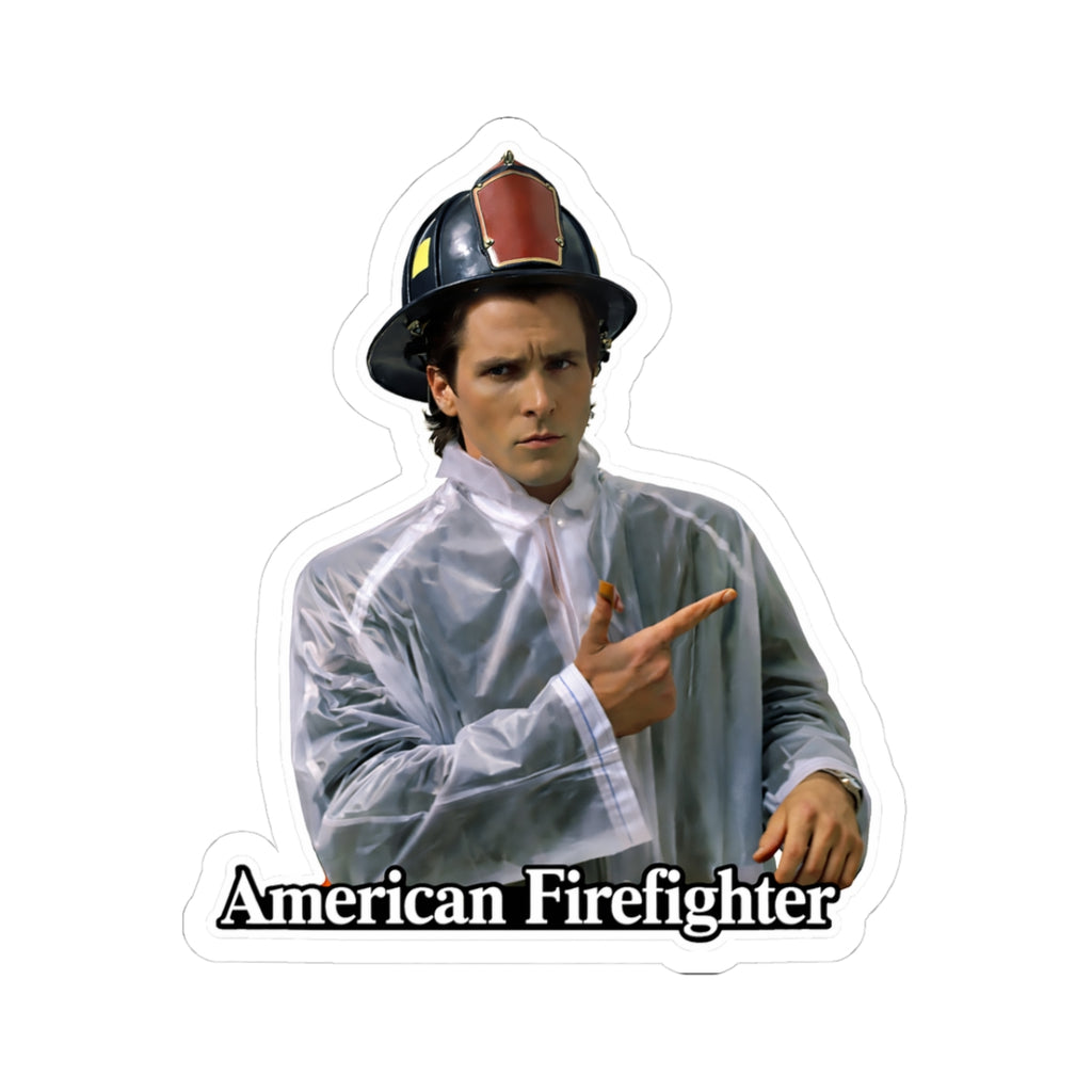 American Firefighter Kiss-Cut Sticker — Retro Fireman Laptop Decal