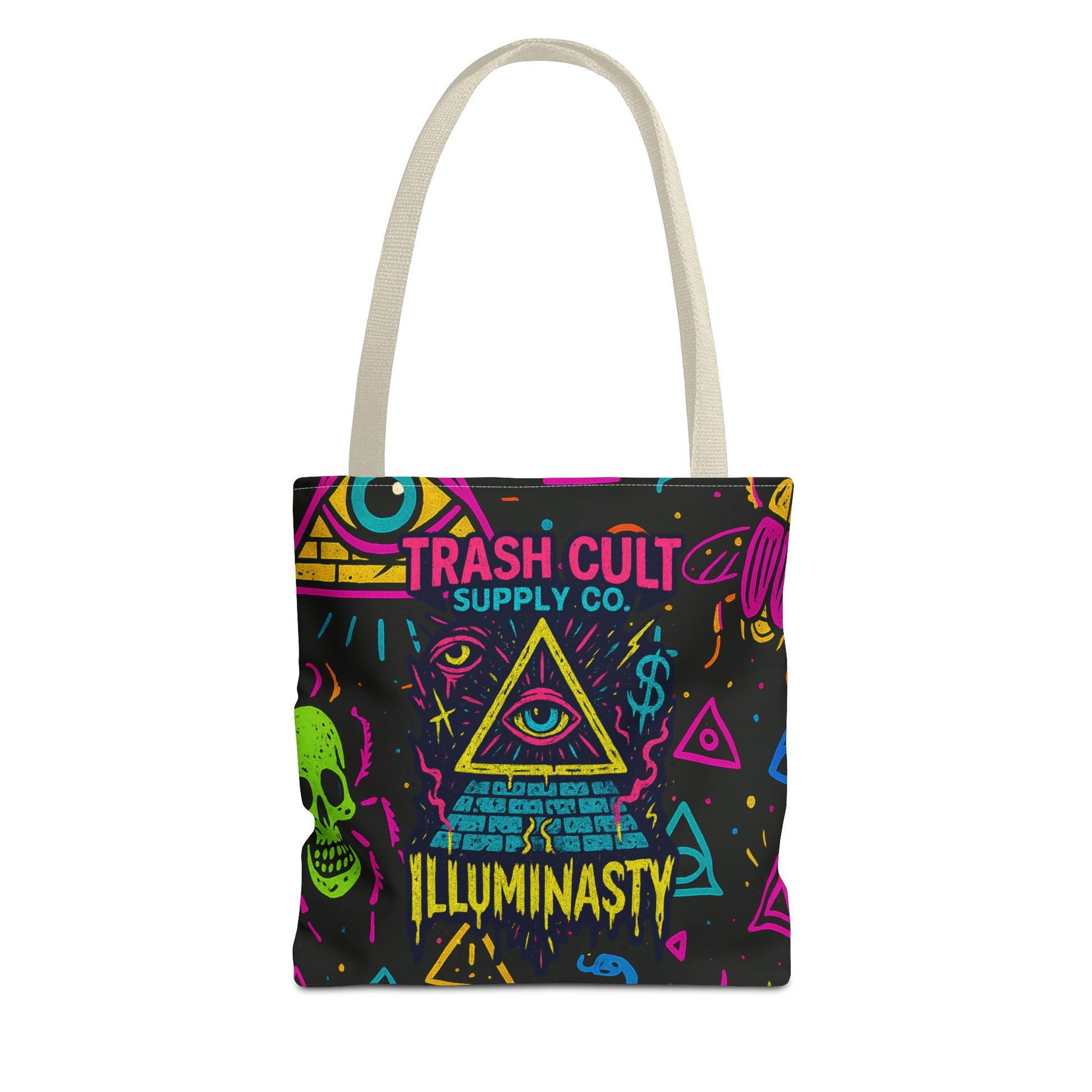 Illuminasty Drop Neon Tote Bag – All-Seeing Eye, Skulls & Symbols | Trash Cult Supply Co.