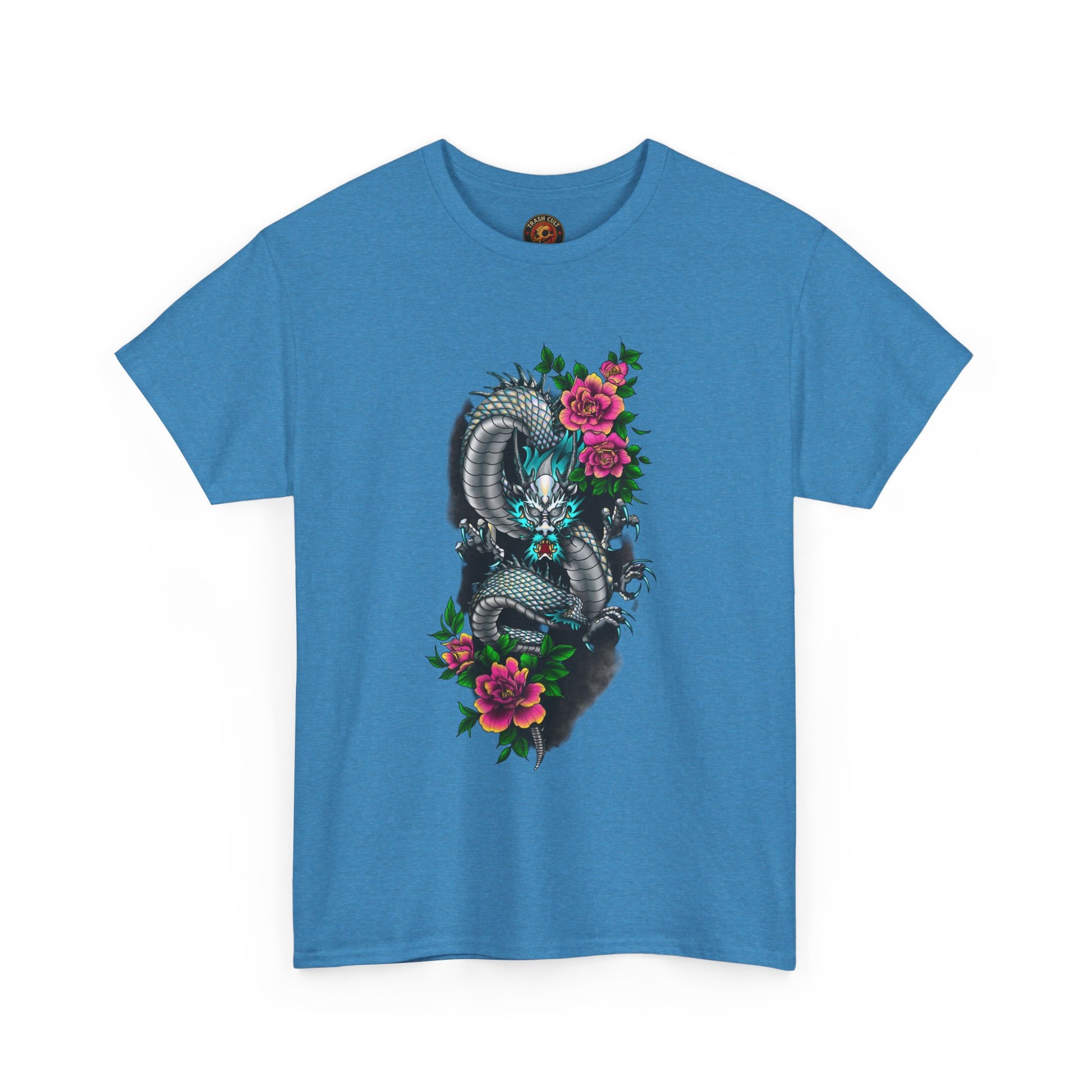 Mythic Dragon & Peonies Tattoo T-Shirt – Lara Davenport x Trash Cult Supply Co. Collab (Gildan 5000)