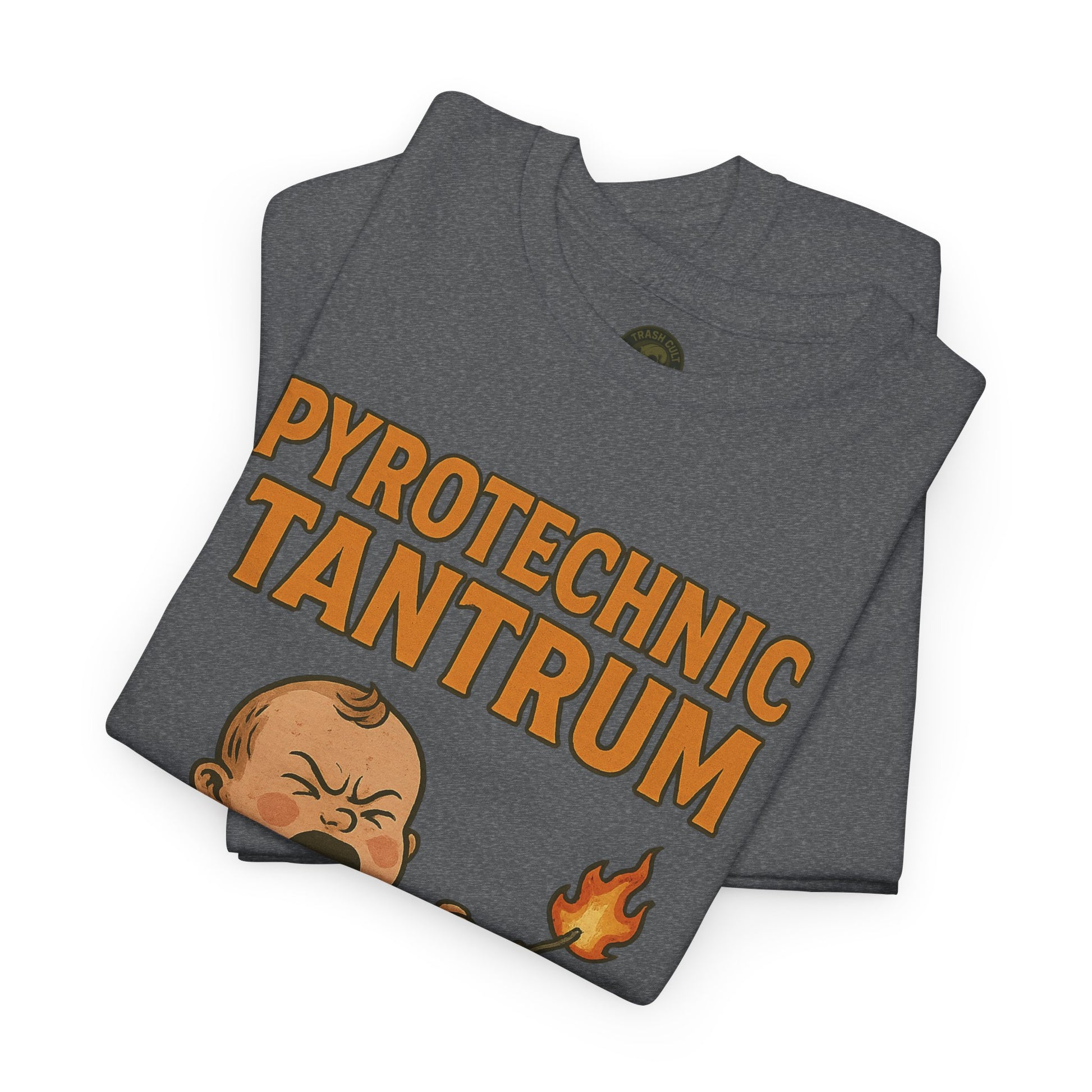 Pyrotechnic Tantrum T-Shirt – Explosive Baby Humor Graphic | Trash Cult Supply Co. | Gildan 5000 Tee