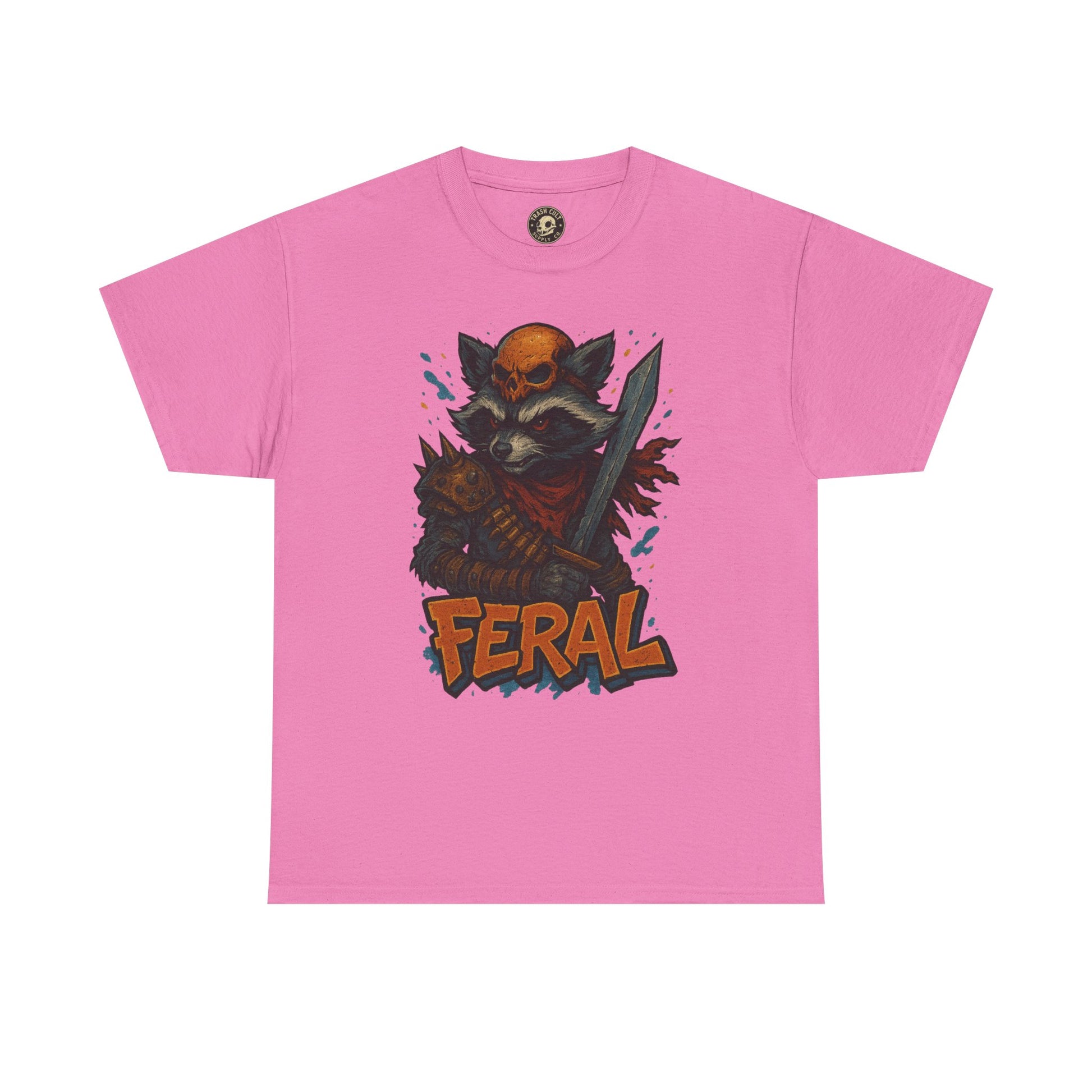 FERAL Raccoon Warlord Shirt – Graffiti Street Art Animal Tee | Bold Post-Apocalyptic Design on Gildan 5000