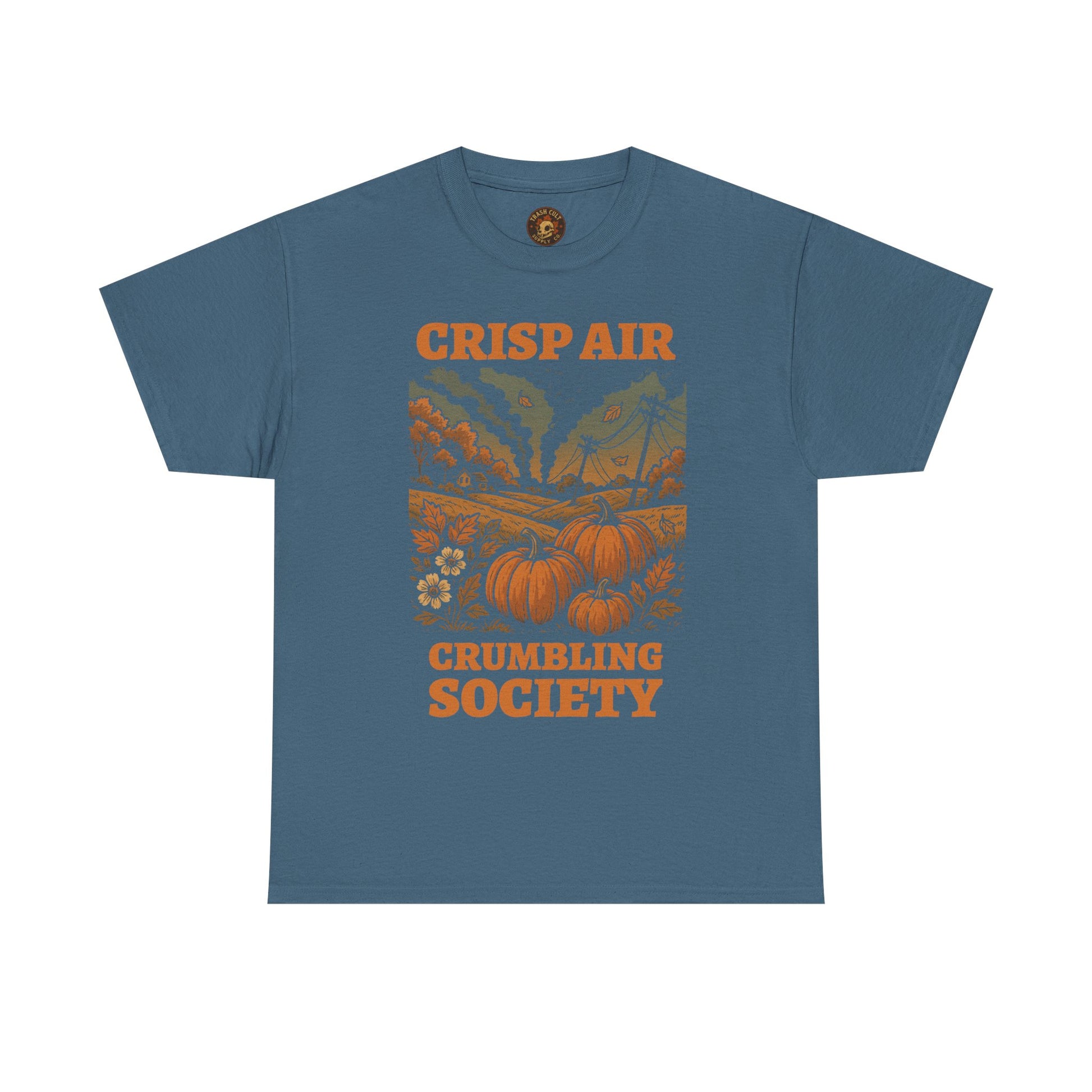 Crisp Air Crumbling Society Shirt – Dystopian Fall Pumpkin Tee – Fall of Humanity Collection – Trash Cult Supply Co.