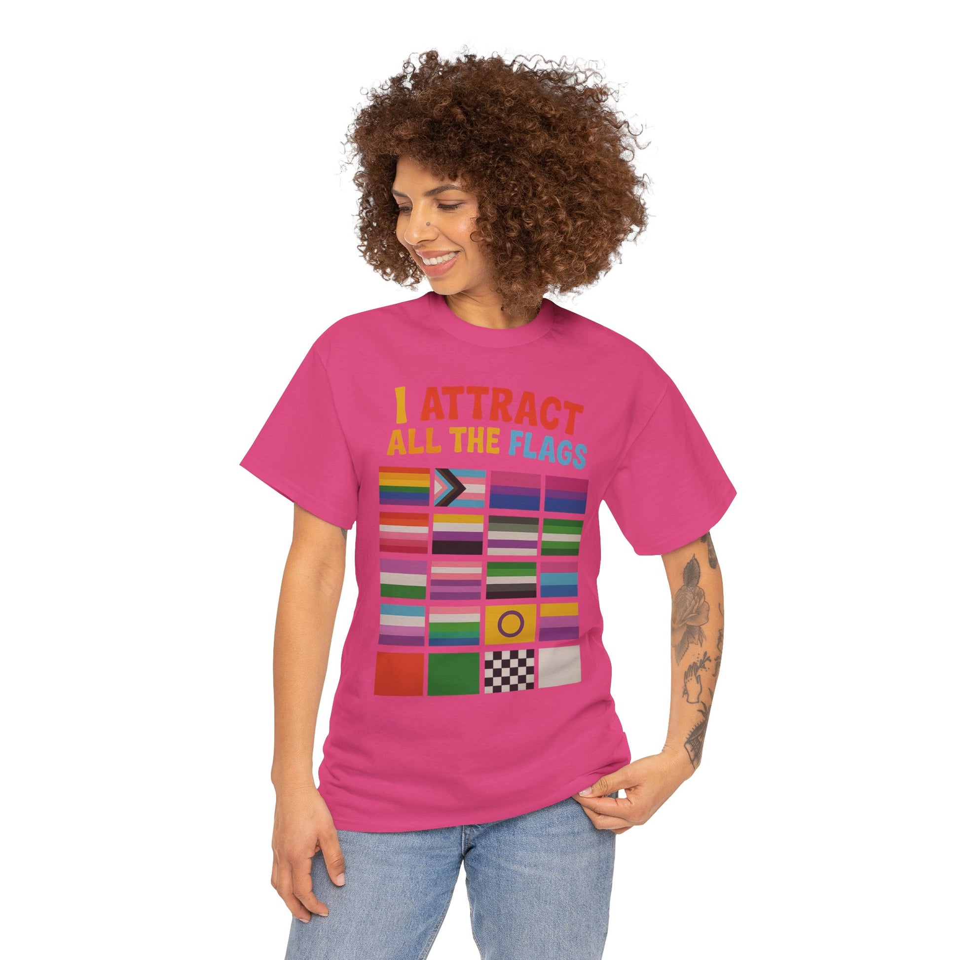 I Attract All The Flags LGBTQ Pride T-Shirt – Funny Inclusivity Shirt – Gildan 5000