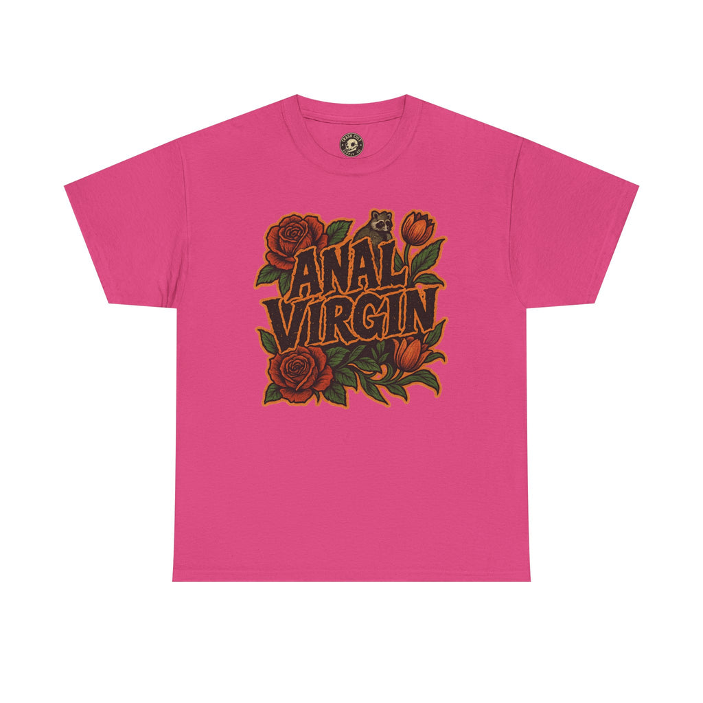 Anal Virgin Bold Floral Trashcore Tee – Funny Raccoon Shirt – Gildan 5000