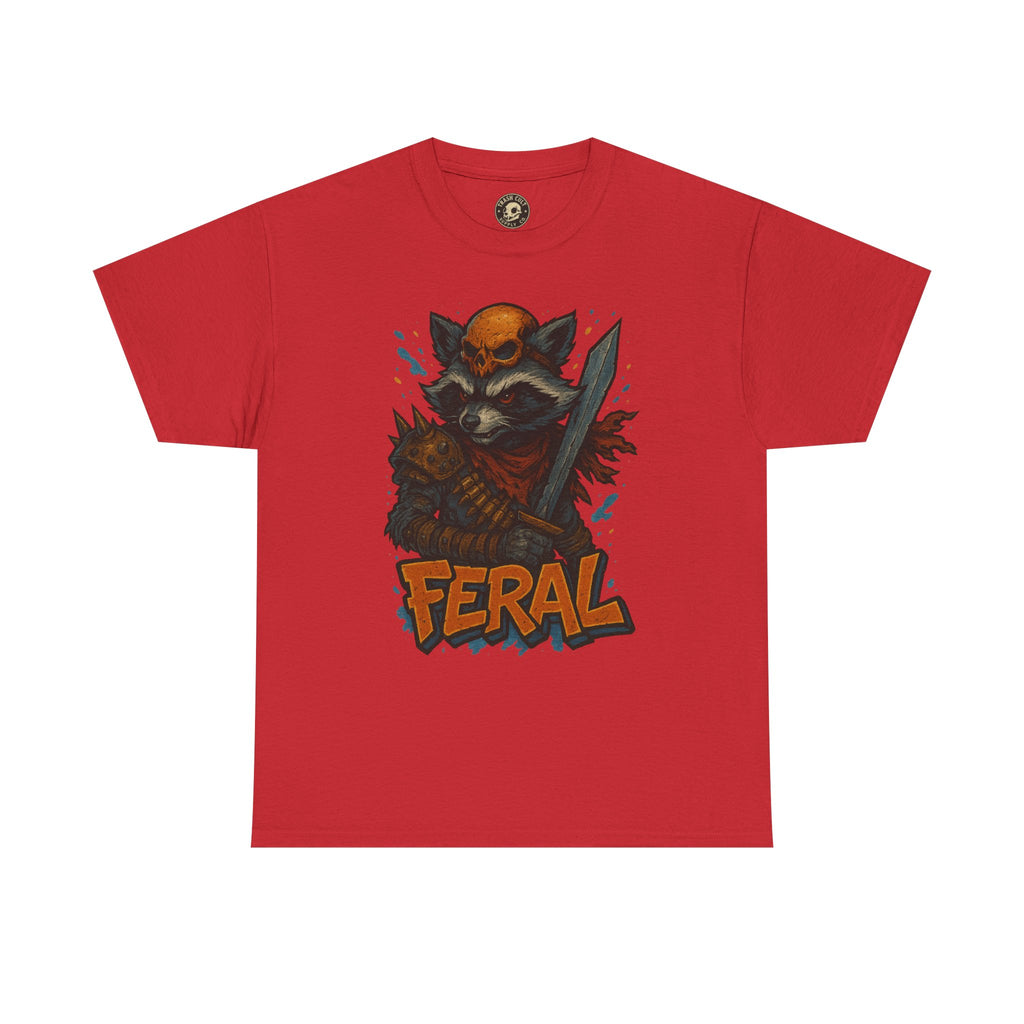 FERAL Raccoon Warlord Shirt – Graffiti Street Art Animal Tee | Bold Post-Apocalyptic Design on Gildan 5000