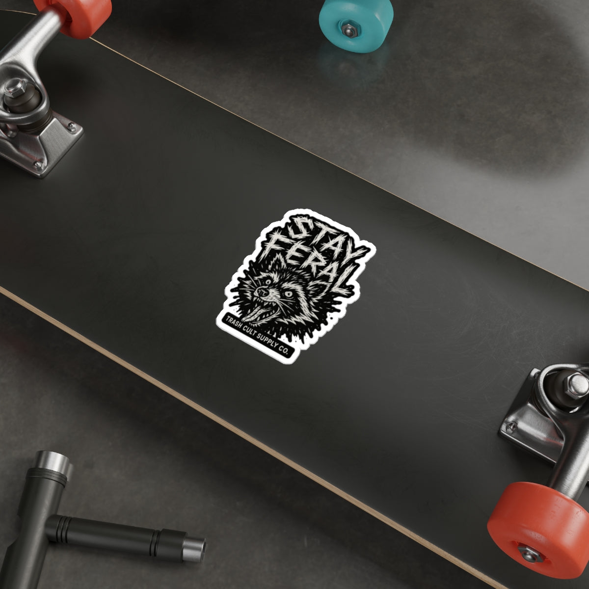 Stay Feral Die-Cut Stickers | Cool Raccoon Graphic Decals for Laptops, Water Bottles, Journals, and Skateboards