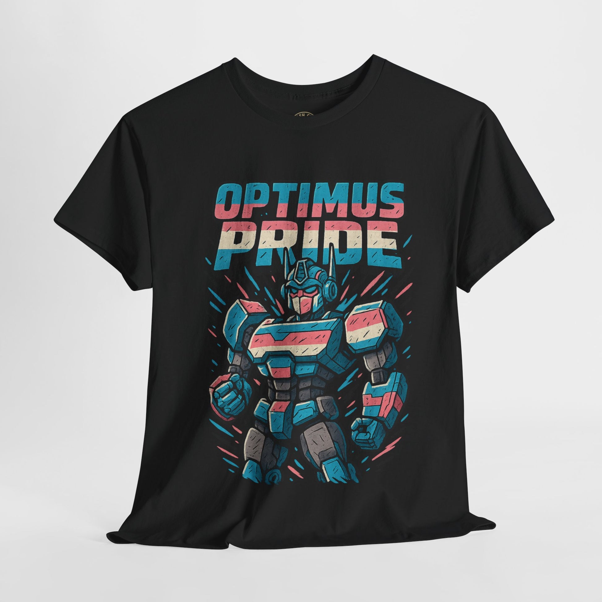Optimus Pride T-Shirt – Funny Trans Mech LGBTQ+ Graphic Tee | Unisex Heavy Cotton Nerd Pride Shirt