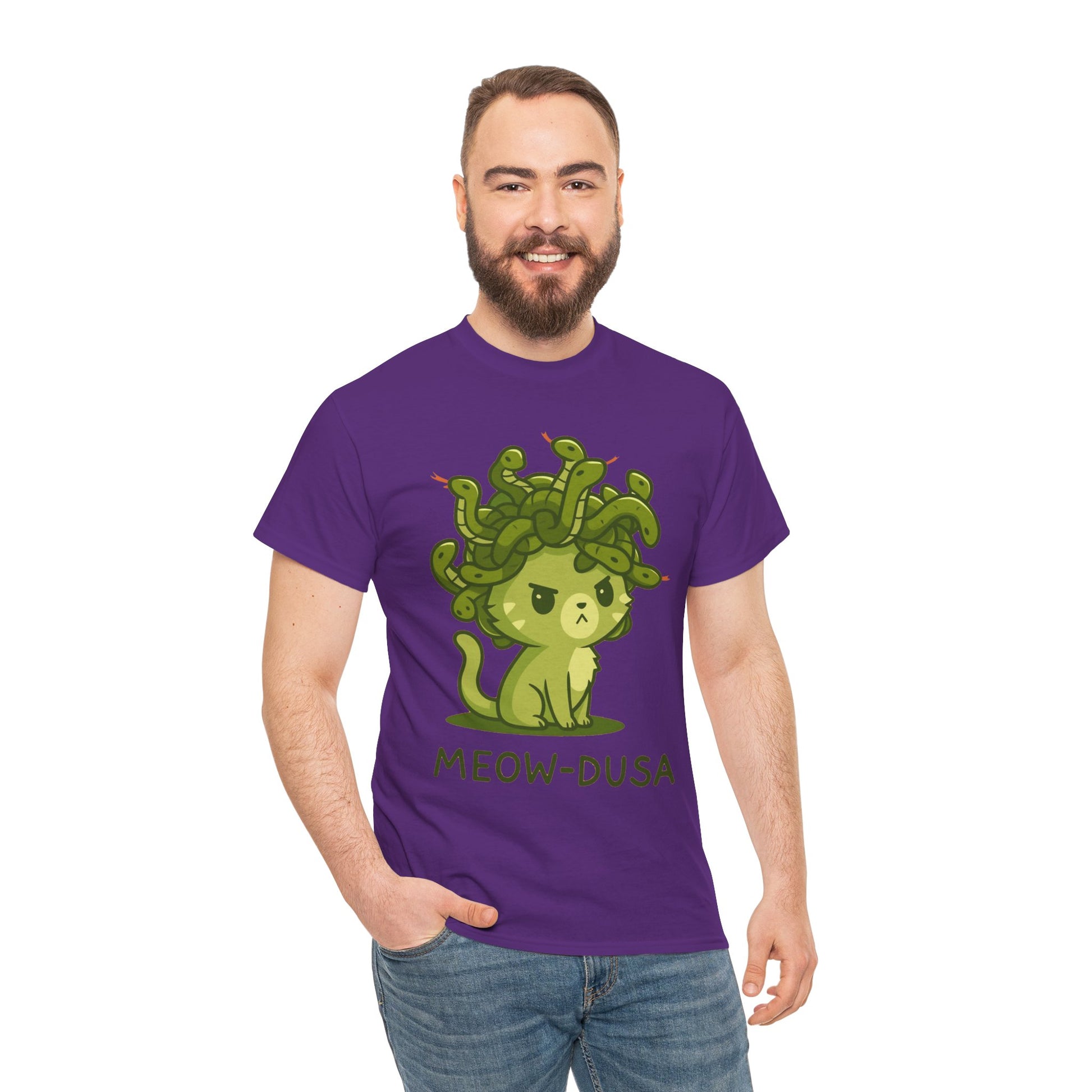 Meow-dusa Funny Cat Medusa T-Shirt – Gildan 5000 Heavy Cotton Tee
