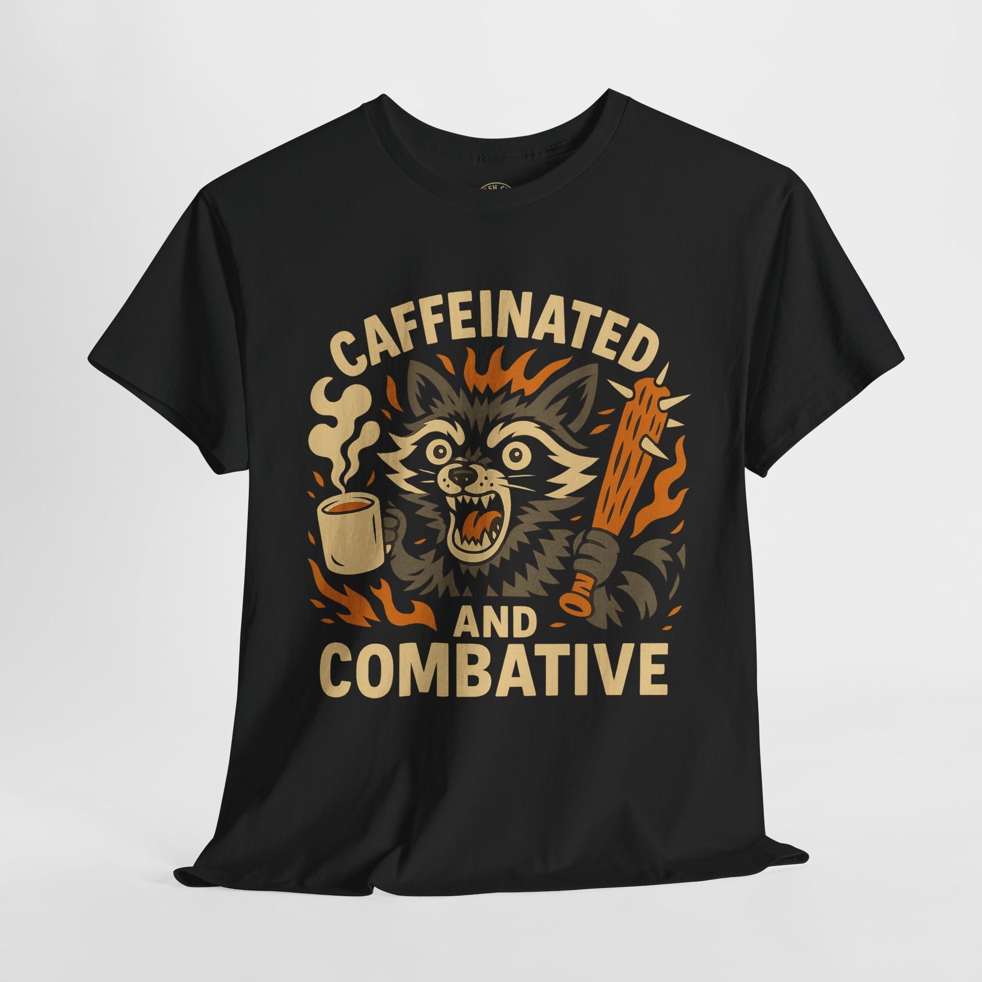 Caffeinated and Combative Tee, Funny Graphic T-Shirt, Coffee Lover Gift, Unisex Casual Wear, Birthday Present, Everyday Style