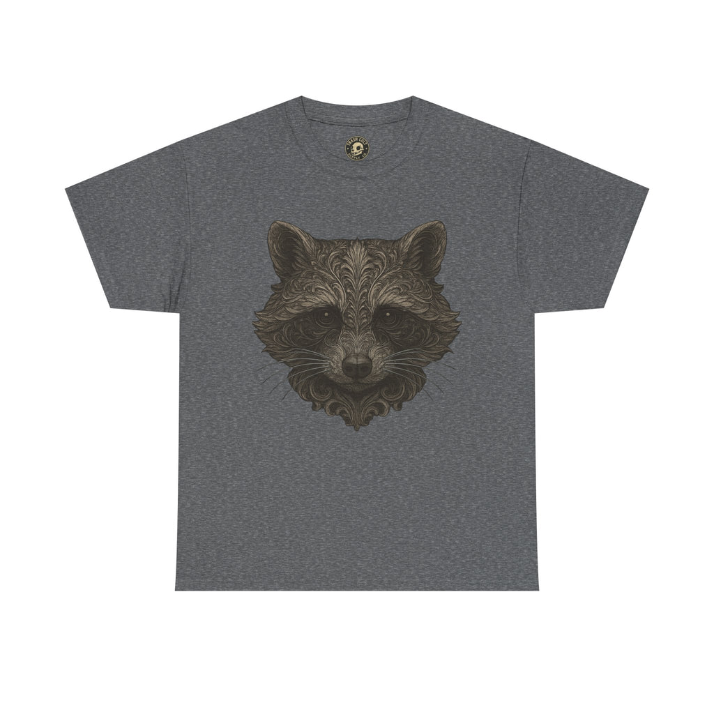 Ornate Raccoon Face Shirt – Intricate Woodland Animal Art Tee – Tattoo-Inspired Forest Aesthetic – Trash Cult Supply Co.