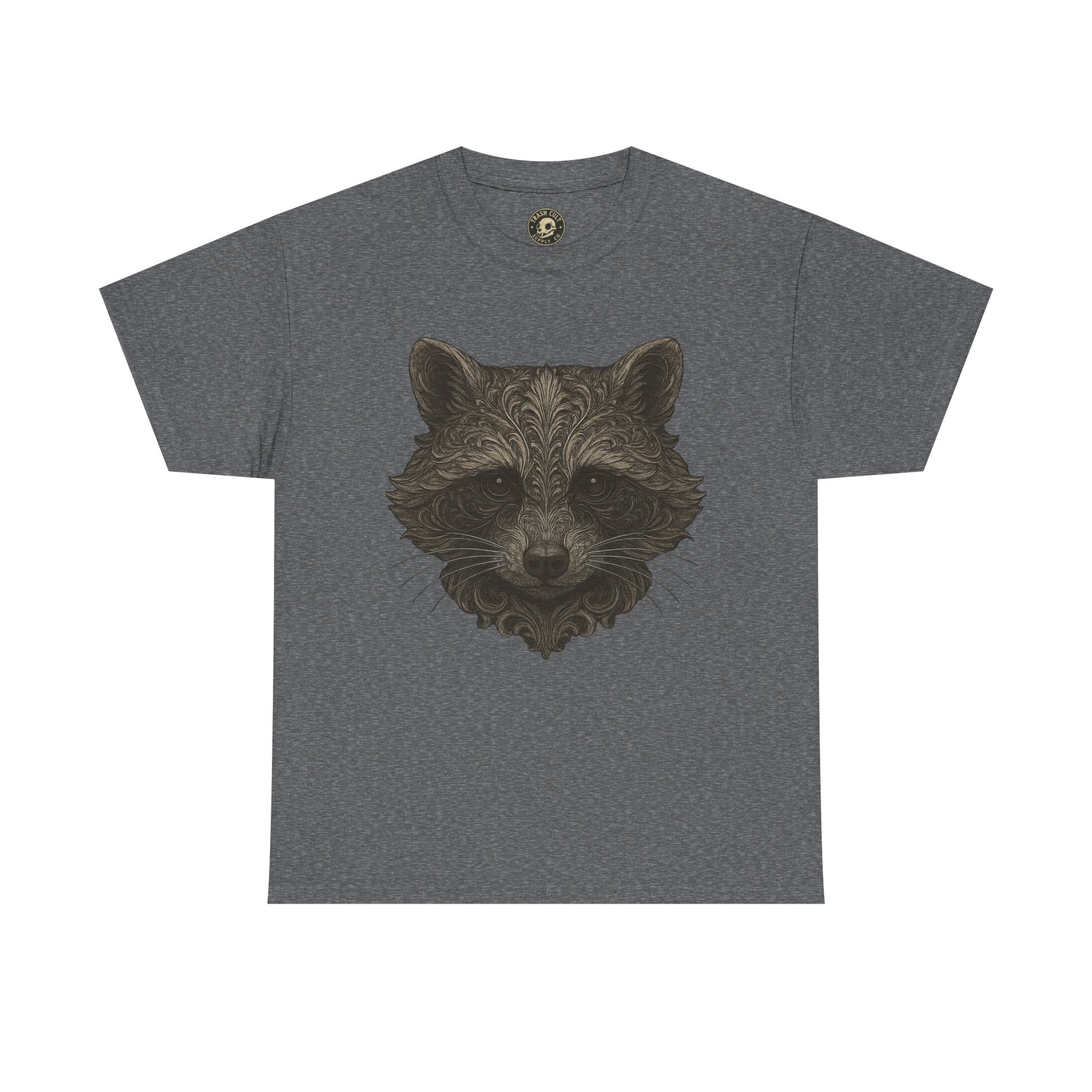 Ornate Raccoon Face Shirt – Intricate Woodland Animal Art Tee – Tattoo-Inspired Forest Aesthetic – Trash Cult Supply Co.