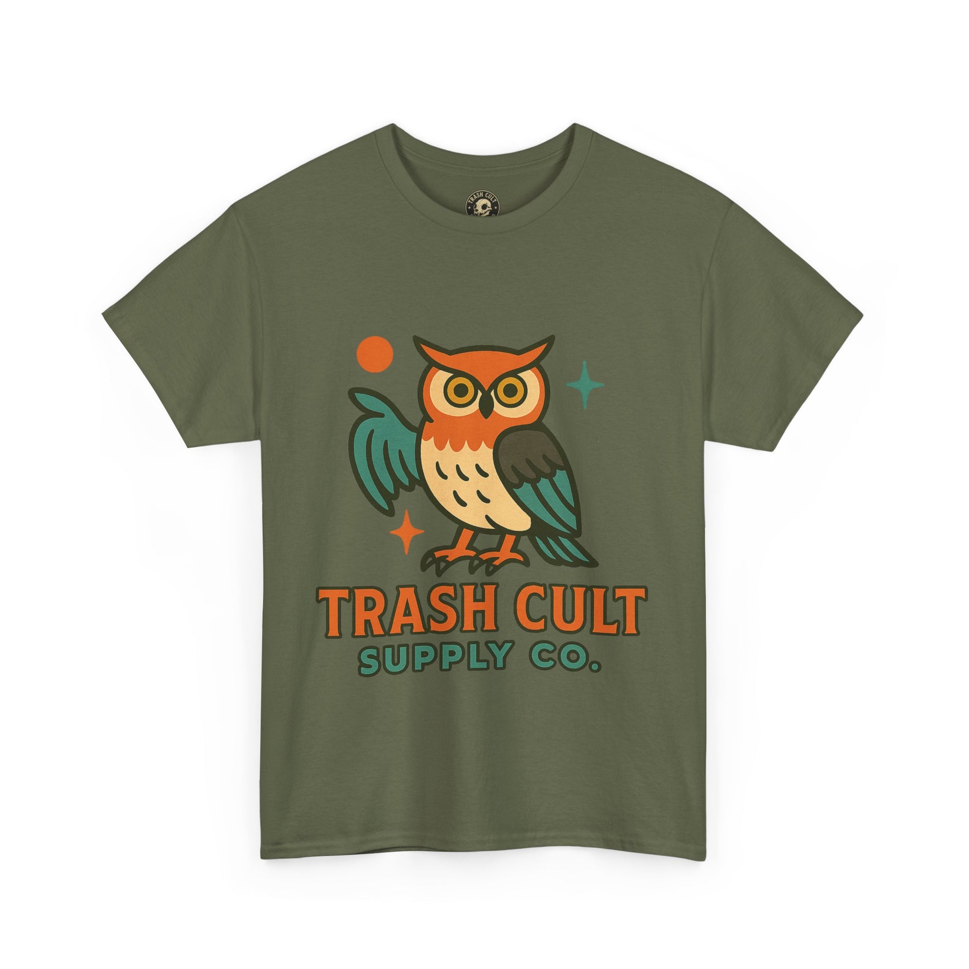 Vintage Owl Graphic Tee, Unisex Heavy Cotton Tee, Trash Cult Shirt, Nature Lover Gift, Eco-Friendly Apparel
