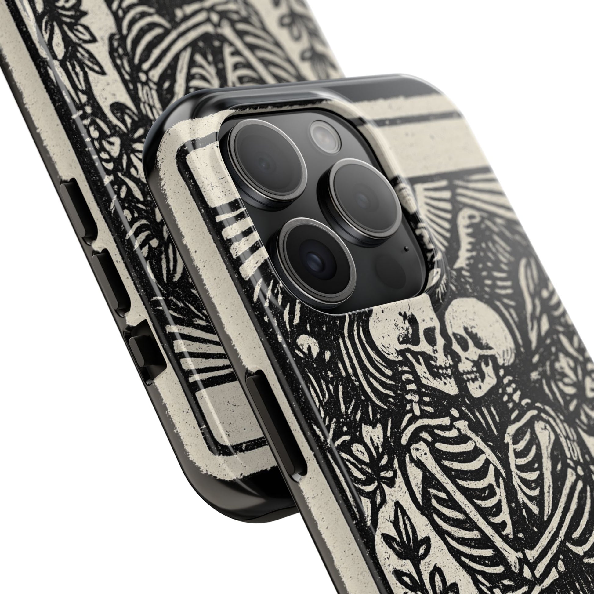 Tough Phone Case with Skeleton Lovers Design, Gothic Phone Cover, Unique Couples Gift, Halloween Accessory, Edgy Tech Design