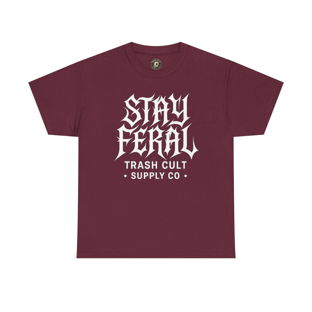 Unisex Heavy Cotton Tee - Stay Feral Graphic Tee, Streetwear Shirt, Gift for Wild Spirits, Eco-Friendly Casualwear, Summer Fashion