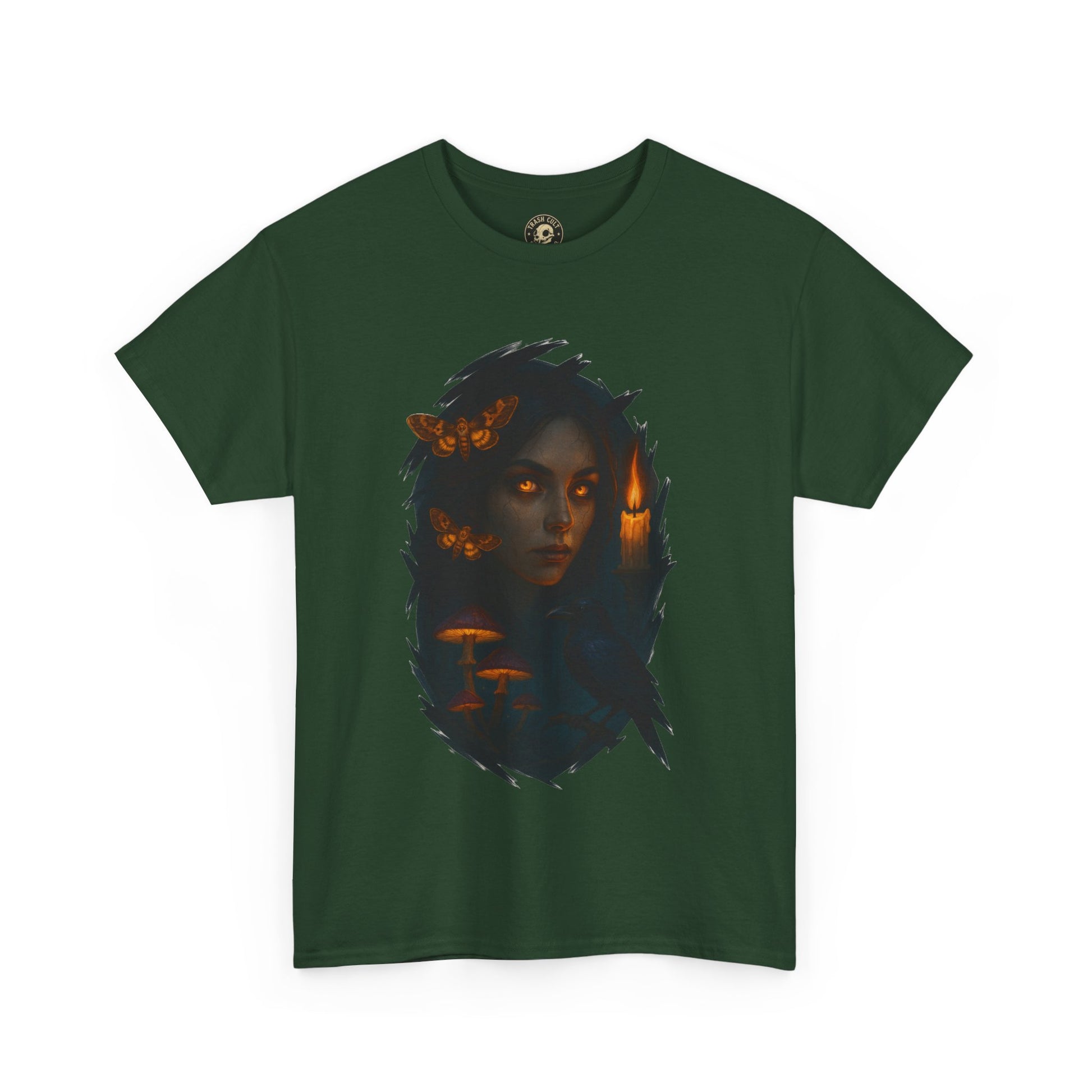 Mystical Night Unisex Heavy Cotton Tee, Witchy Shirt, Halloween Apparel, Fantasy Tee, Gift for Her, Art Graphic Tee