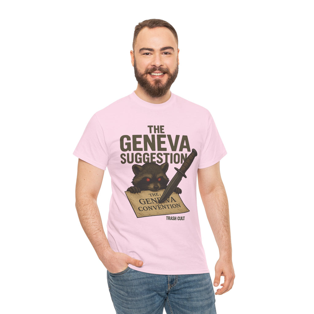 The Geneva Suggestion T-Shirt – Tactical Raccoon Dark Humor Tee | Trash Cult Supply Co. | Gildan 5000