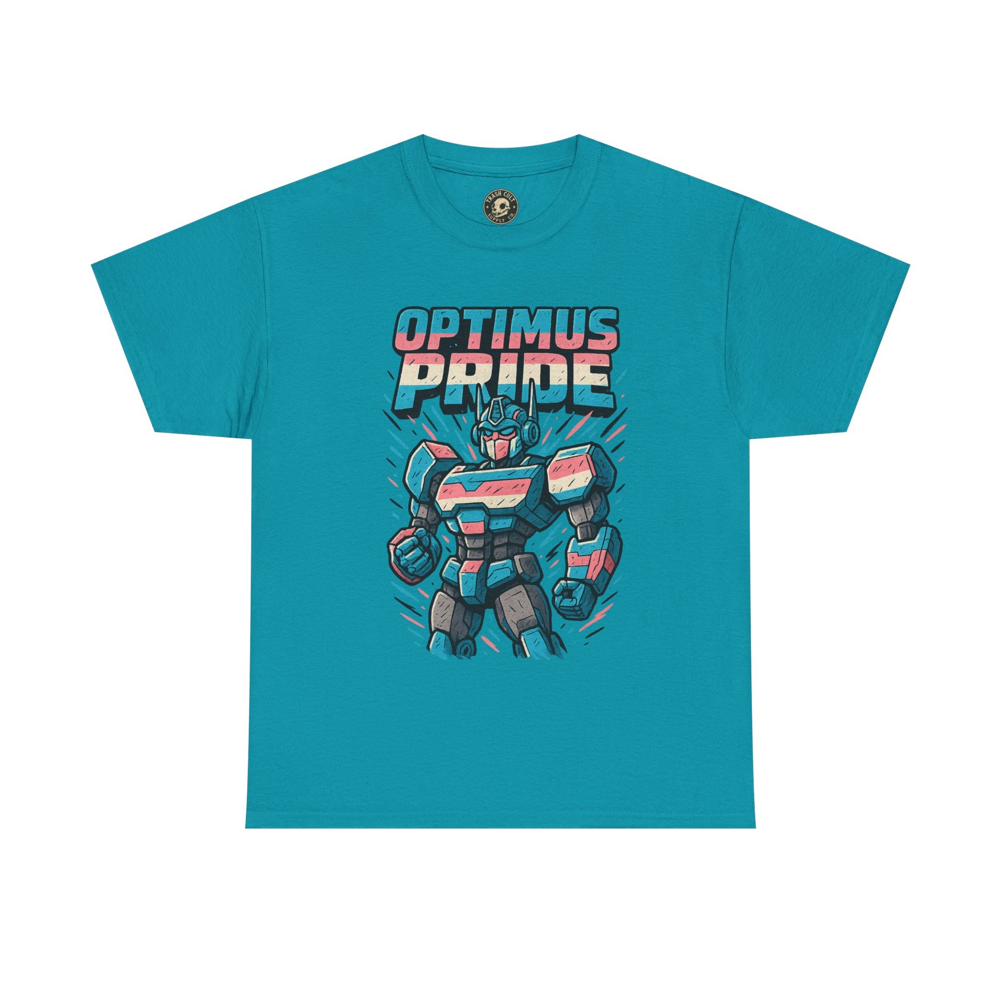 Optimus Pride T-Shirt – Funny Trans Mech LGBTQ+ Graphic Tee | Unisex Heavy Cotton Nerd Pride Shirt