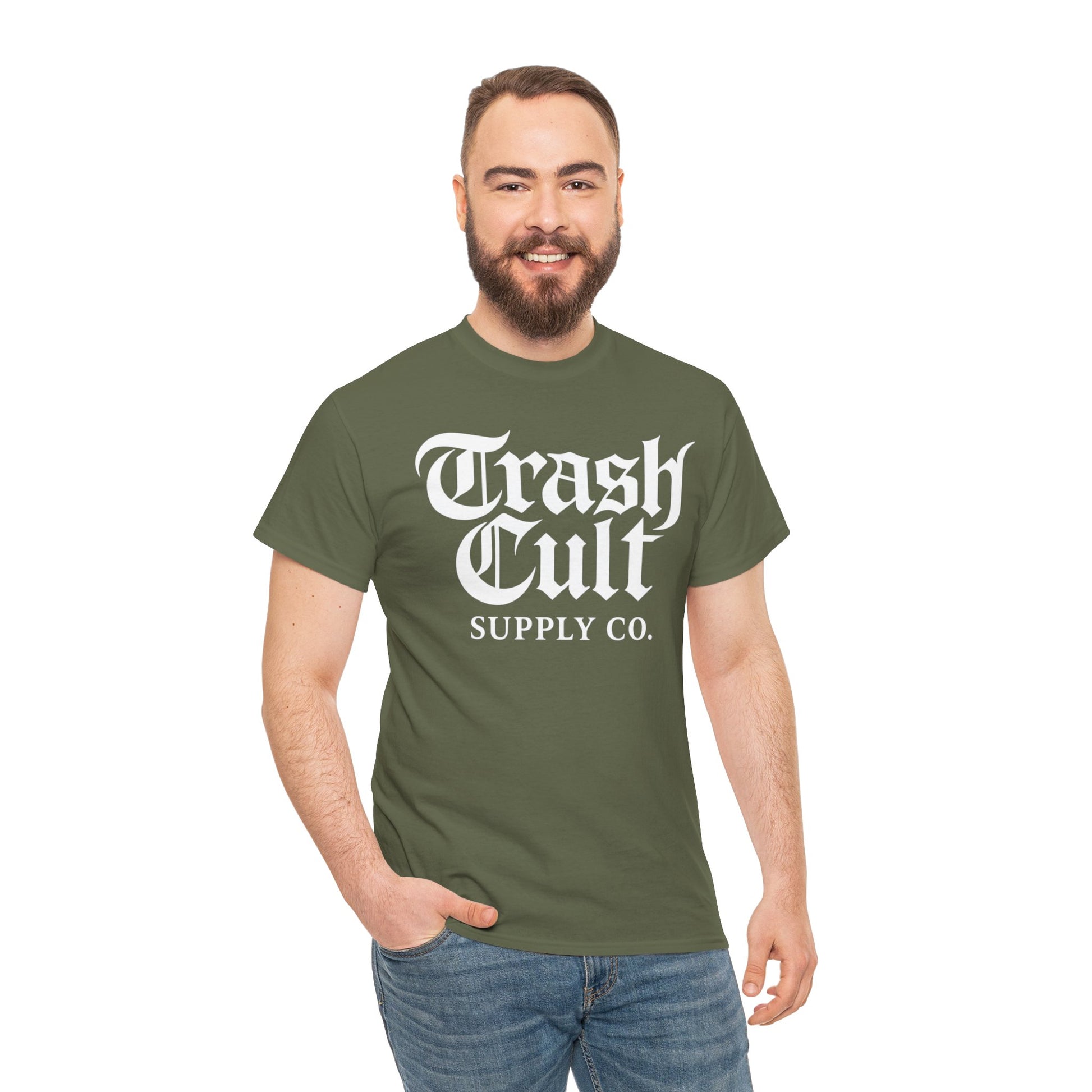 Trash Cult Gothic Logo Shirt – White Cyber Gothic Print on Gildan 5000