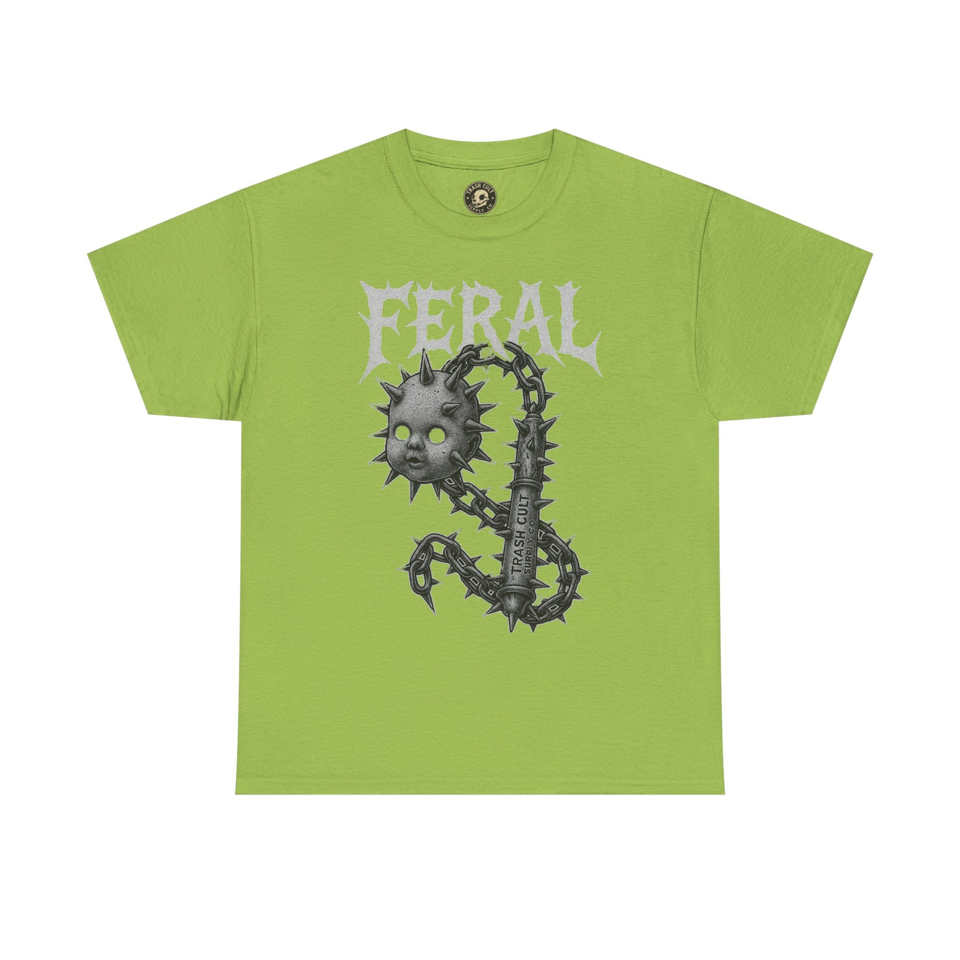 FERAL Spiked Doll Flail Tee – Halftone Gothic Weapon Shirt | Trash Cult Supply Co. | Gildan 5000
