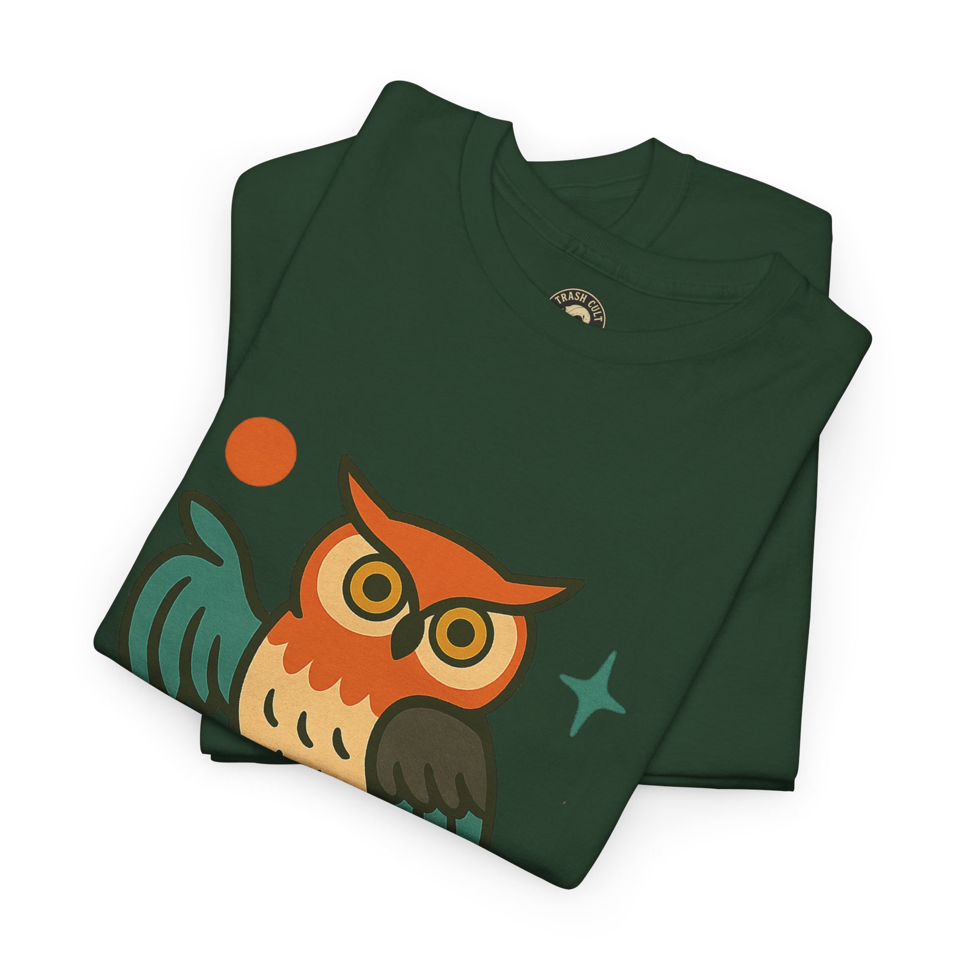 Vintage Owl Graphic Tee, Unisex Heavy Cotton Tee, Trash Cult Shirt, Nature Lover Gift, Eco-Friendly Apparel