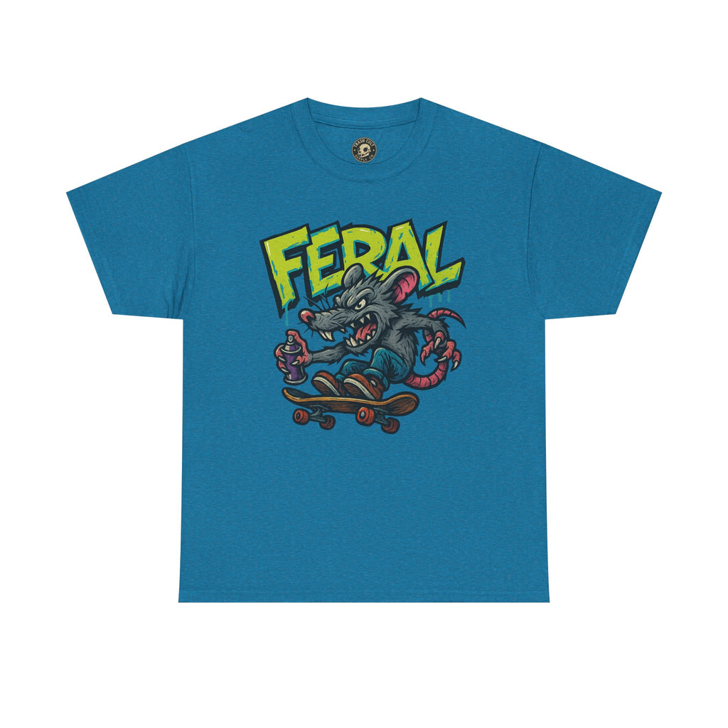 FERAL Graffiti Rat Skate Tee – Street Art Spray Can Mouse on Skateboard | Gildan 5000 Heavy Cotton Shirt