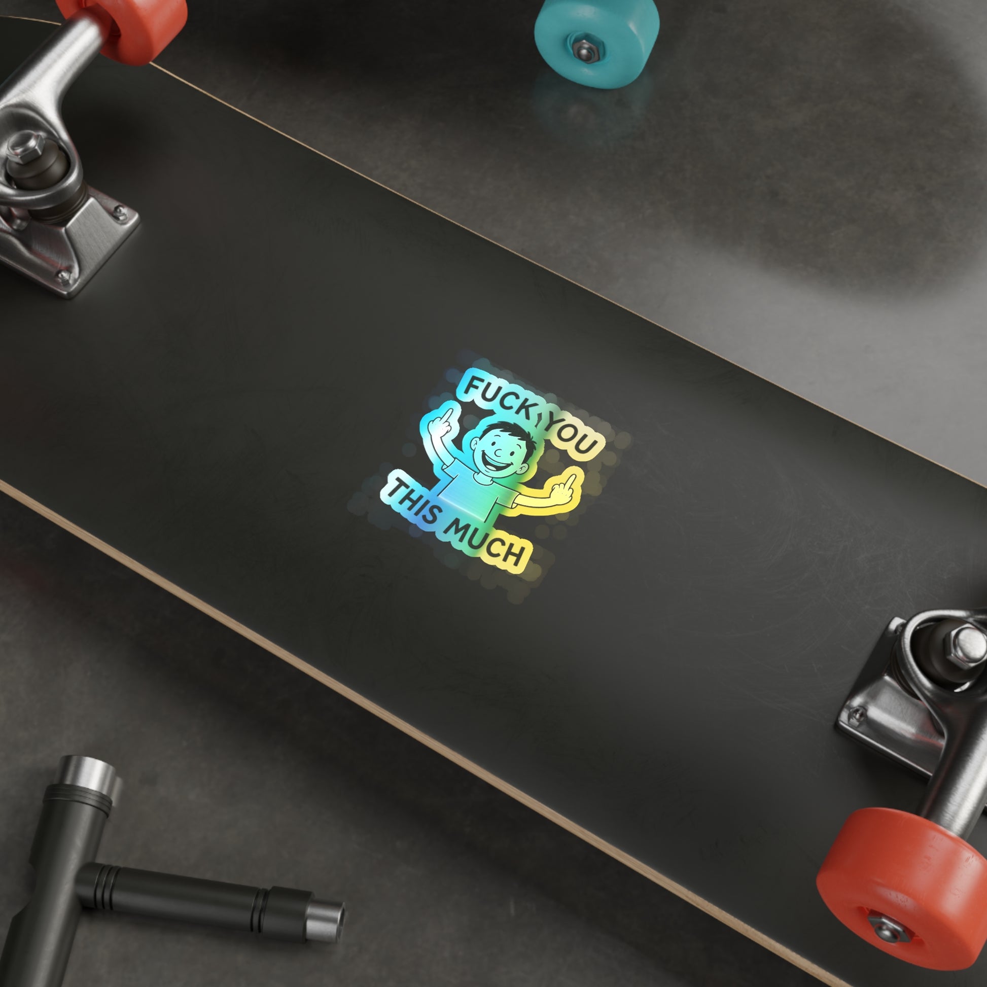“Fuck You This Much” Middle Finger Cartoon Sticker – Holographic / Kiss Cut